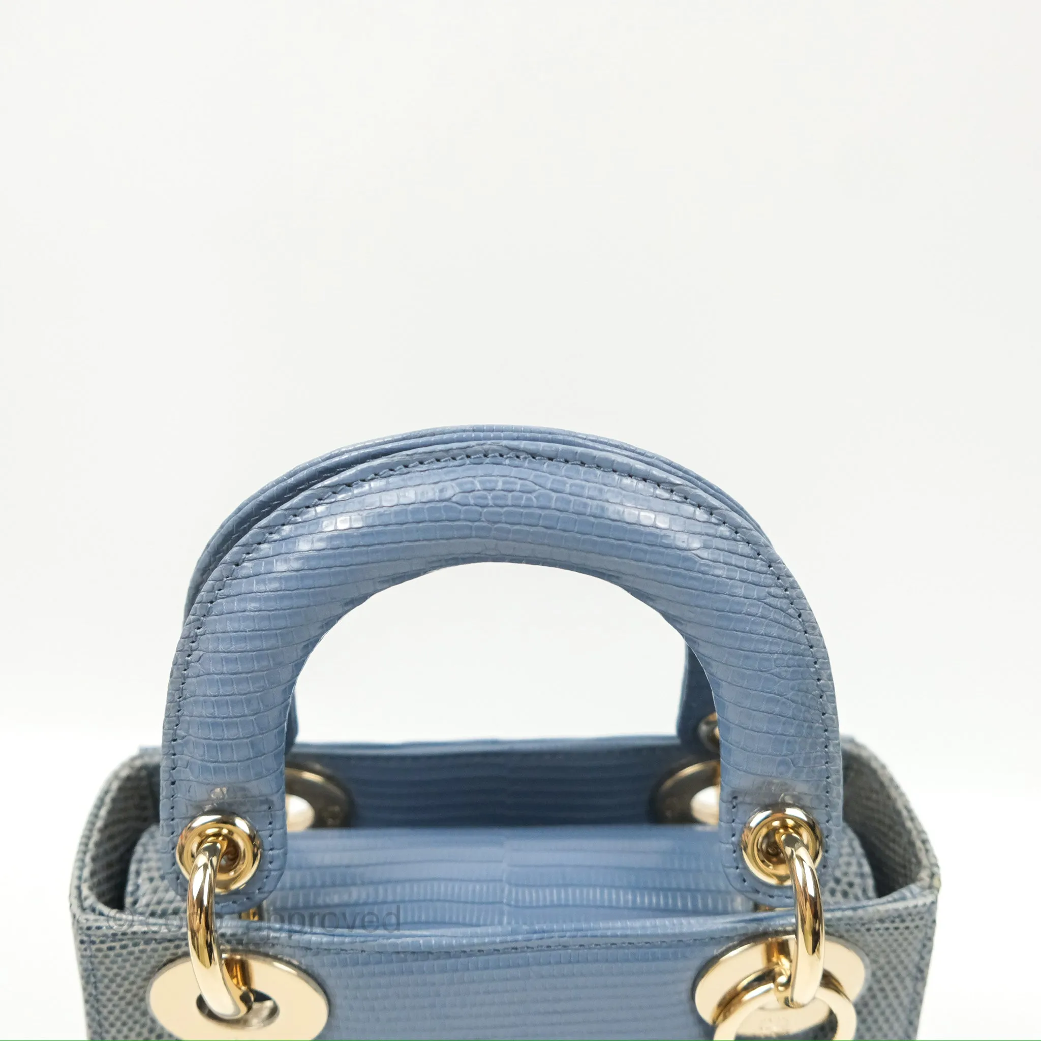 Christian Dior Mini Lady Dior Ombre Blue Lizard Gold Hardware