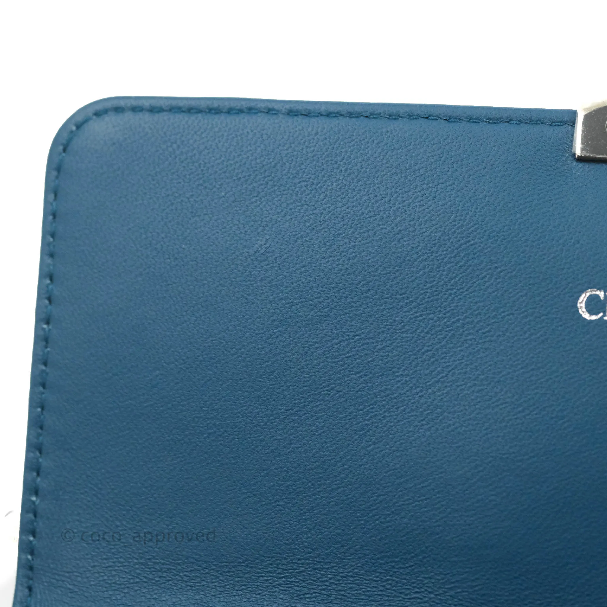 Christian Dior Miss Dior WOC Cannage Metallic Blue Silver Hardware