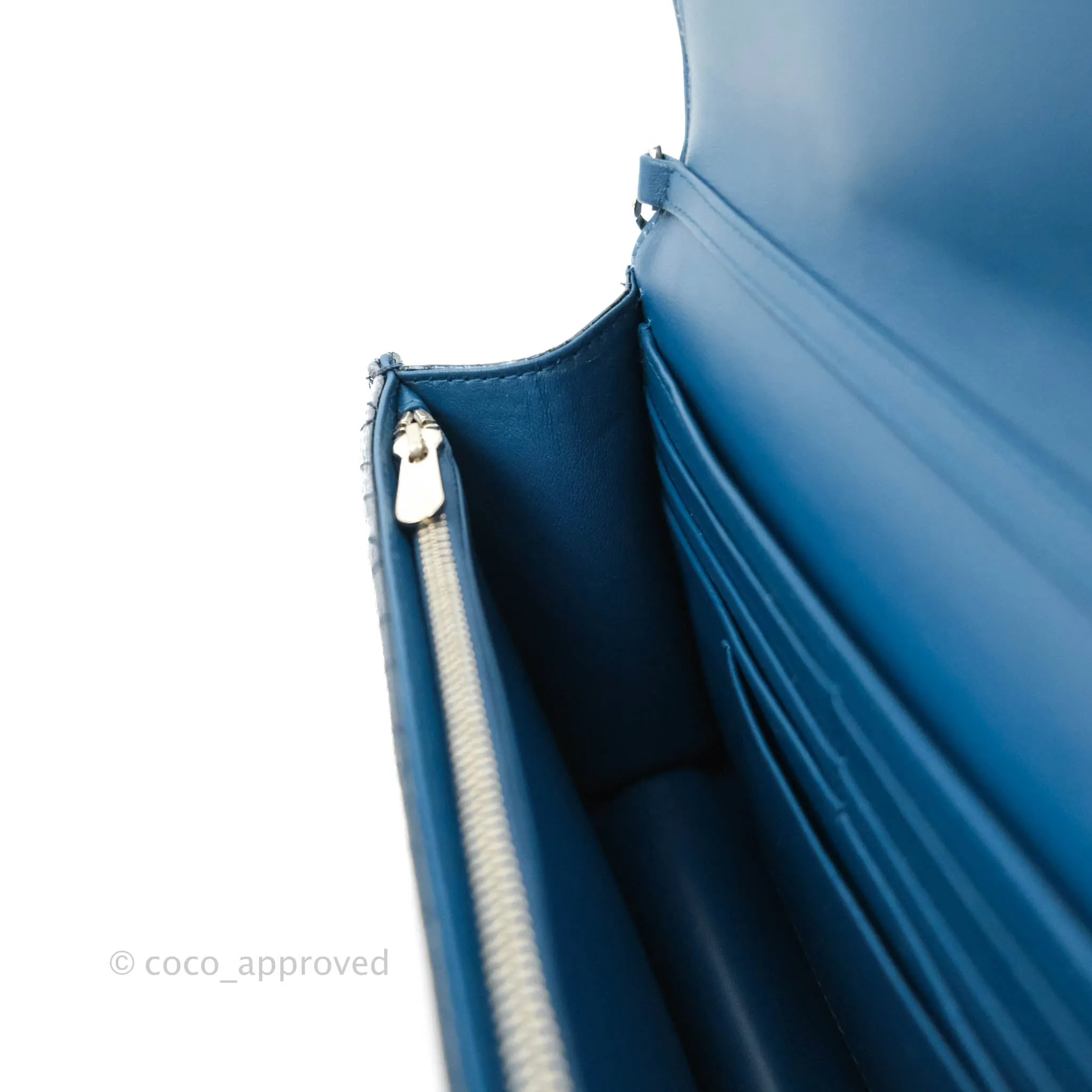 Christian Dior Miss Dior WOC Cannage Metallic Blue Silver Hardware