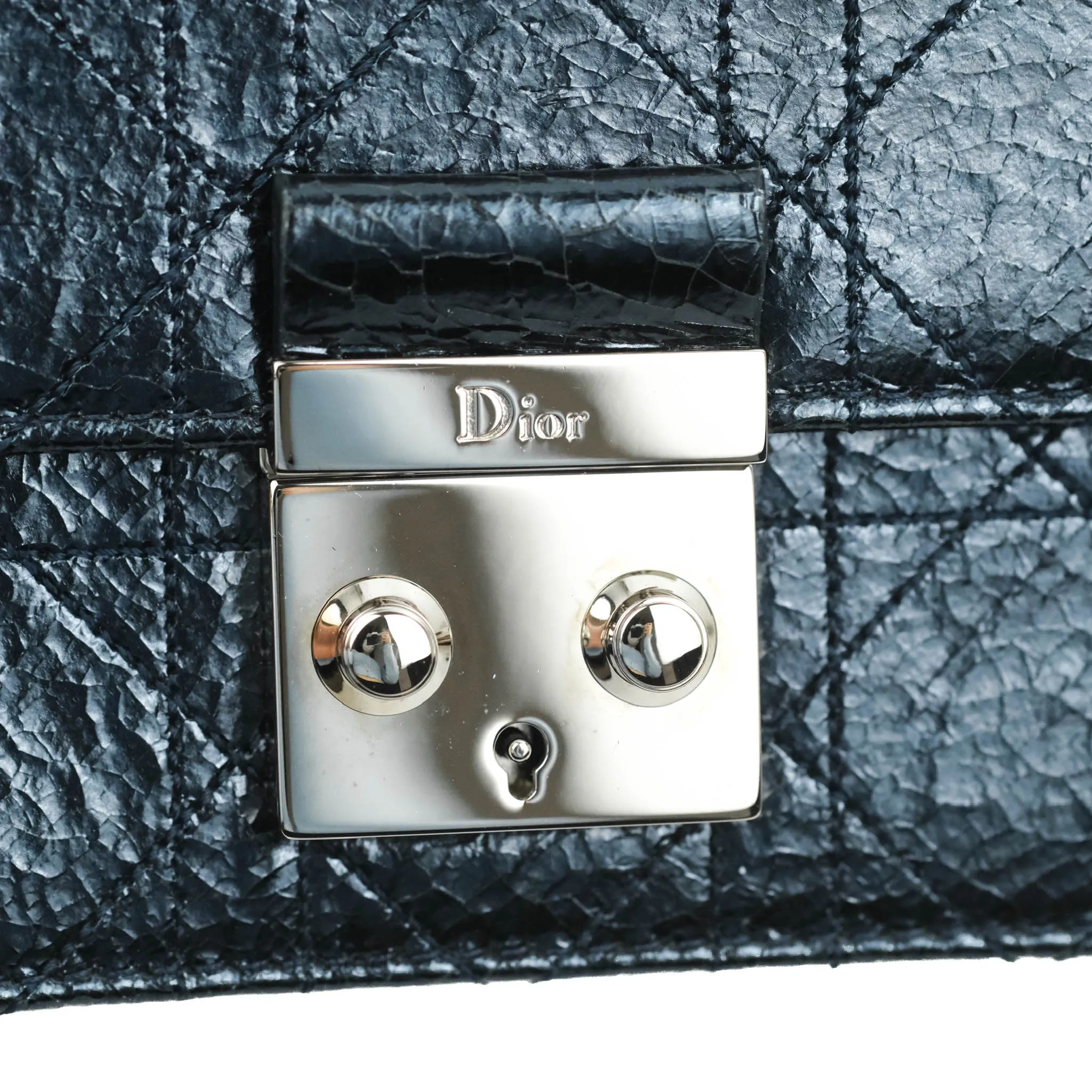 Christian Dior Miss Dior WOC Cannage Metallic Blue Silver Hardware