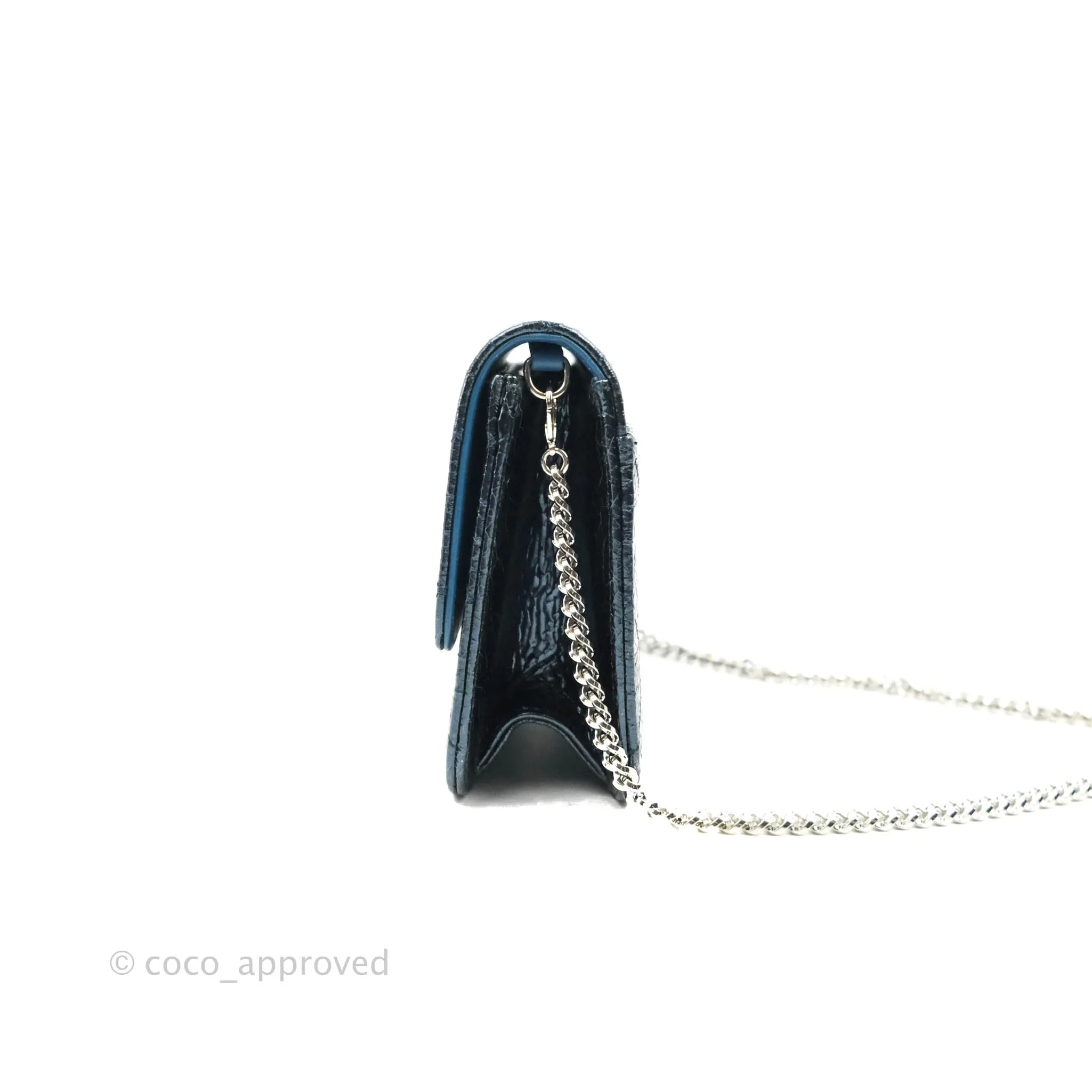 Christian Dior Miss Dior WOC Cannage Metallic Blue Silver Hardware
