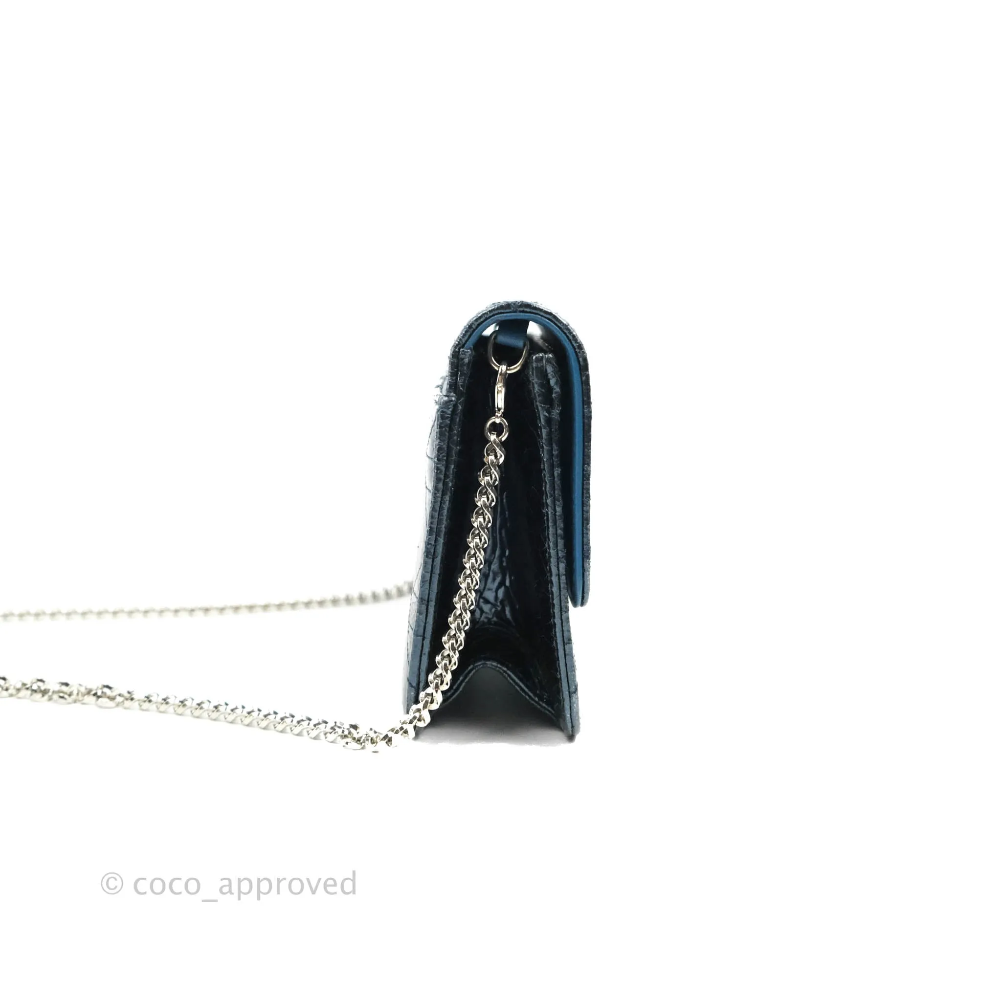 Christian Dior Miss Dior WOC Cannage Metallic Blue Silver Hardware