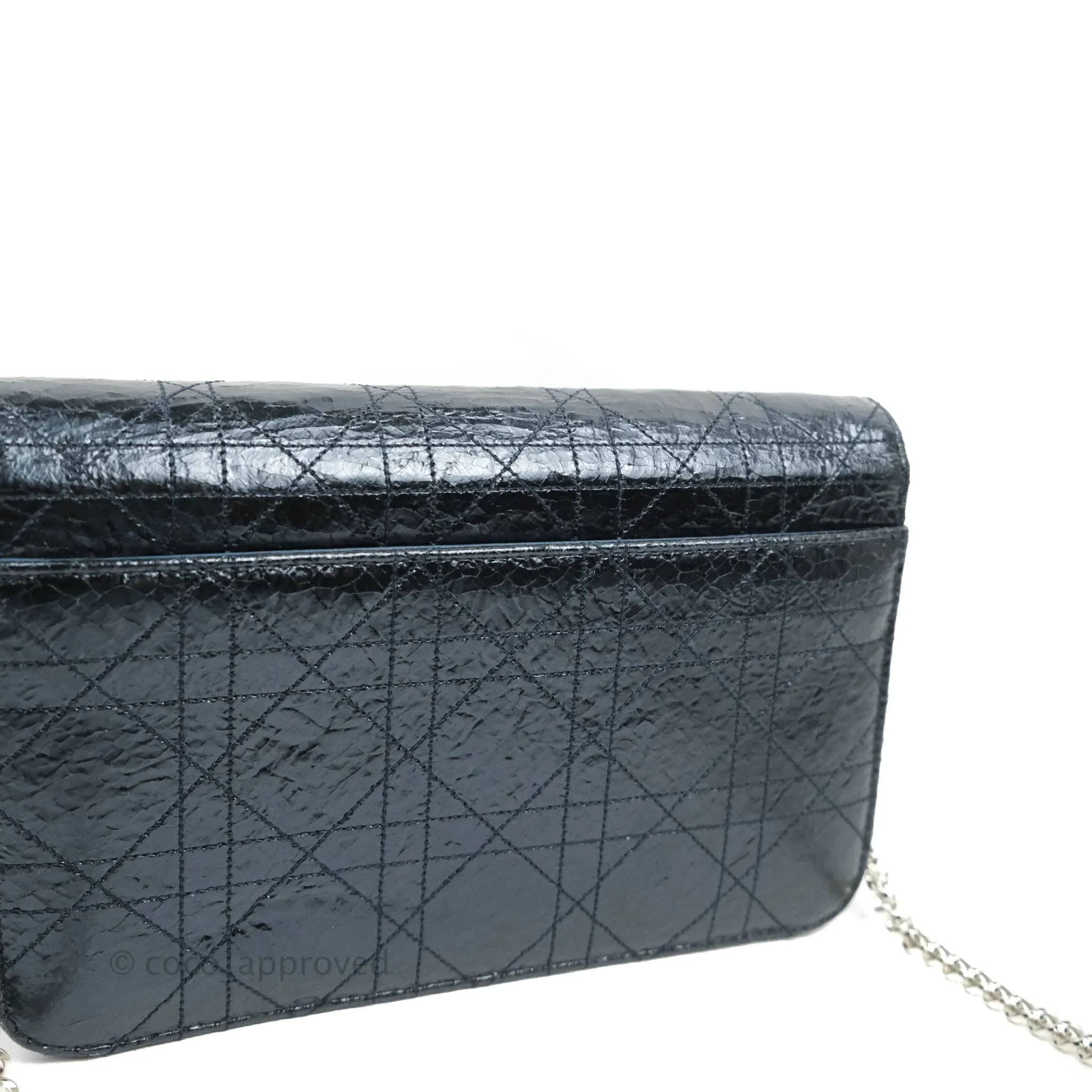 Christian Dior Miss Dior WOC Cannage Metallic Blue Silver Hardware