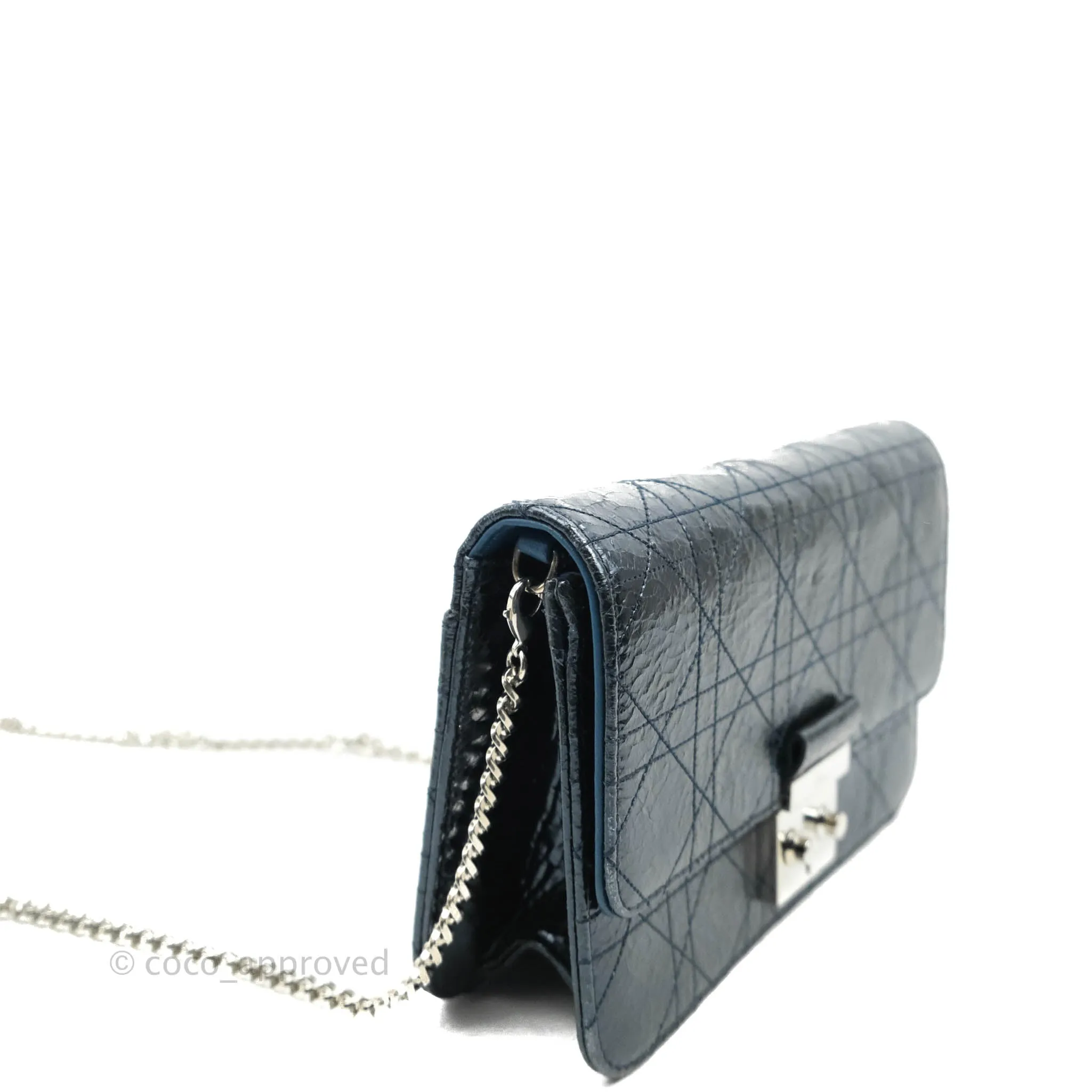 Christian Dior Miss Dior WOC Cannage Metallic Blue Silver Hardware