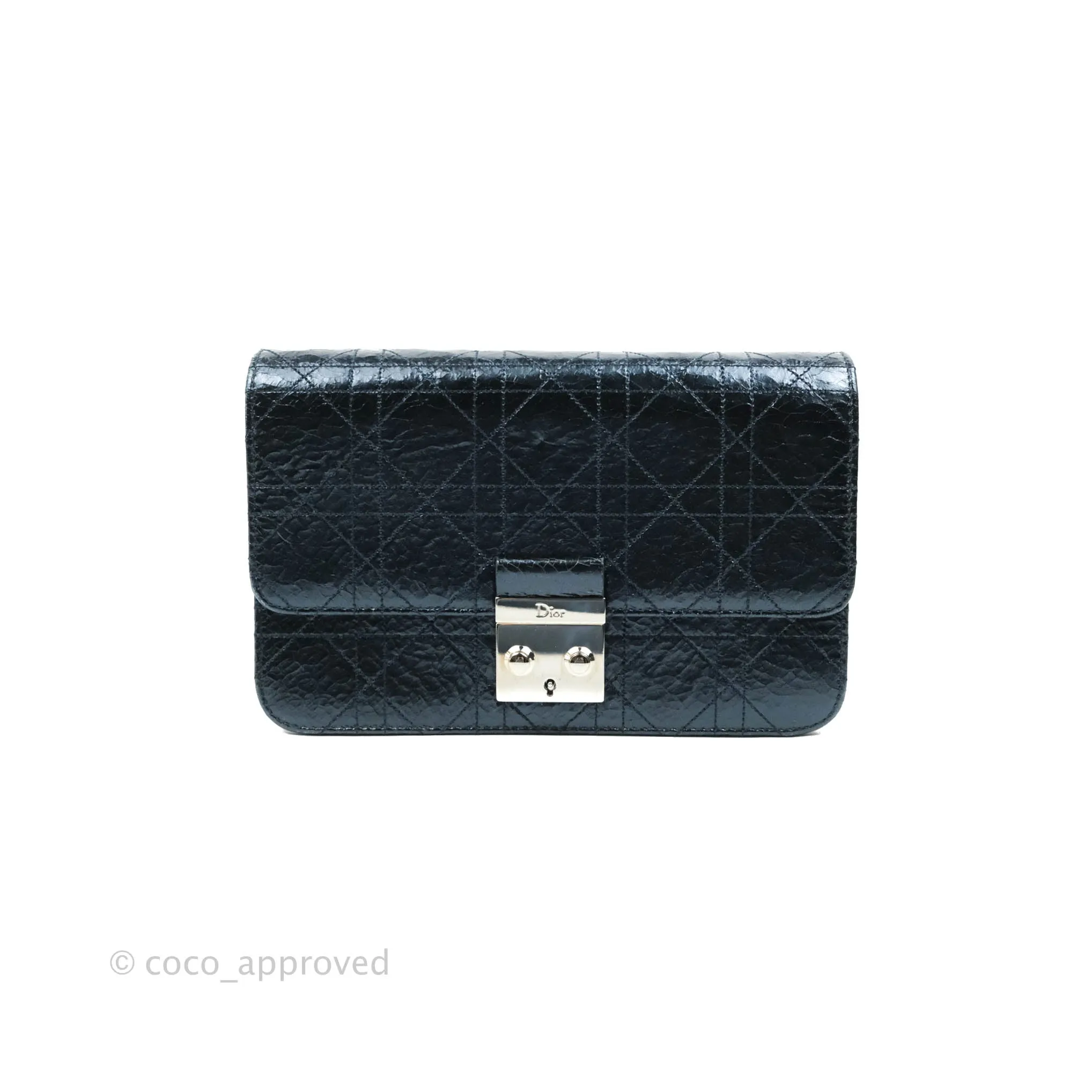 Christian Dior Miss Dior WOC Cannage Metallic Blue Silver Hardware