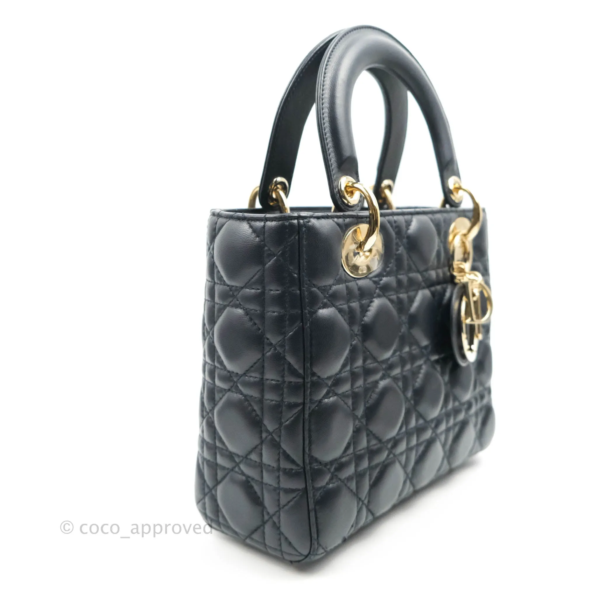Christian Dior My ABCDior Lady Dior Navy Lambskin Gold Hardware with Twilly