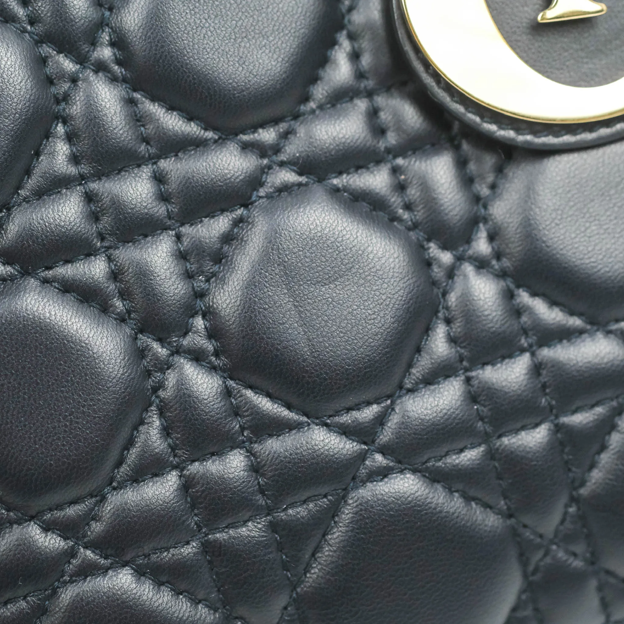 Christian Dior My ABCDior Lady Dior Navy Lambskin Gold Hardware with Twilly
