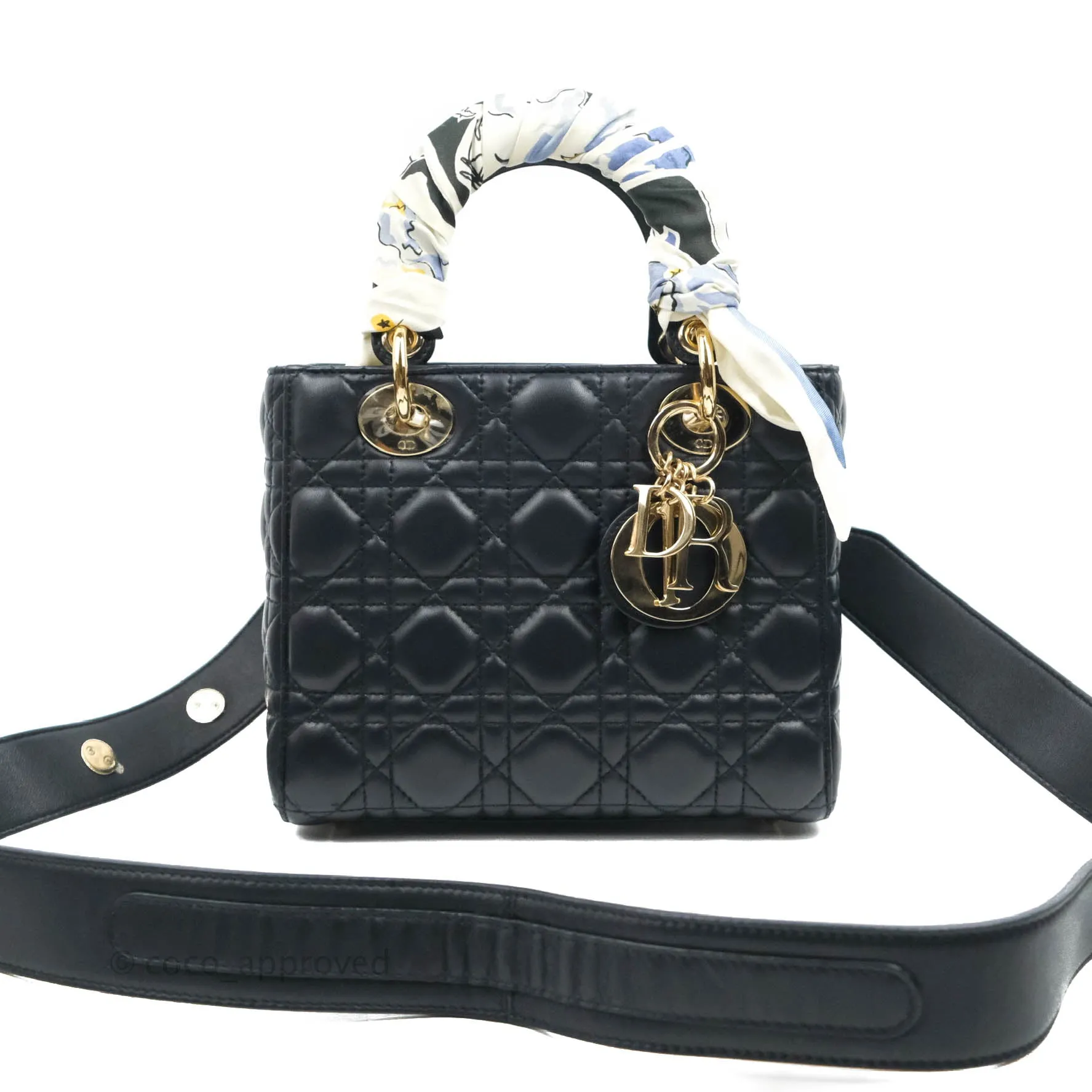 Christian Dior My ABCDior Lady Dior Navy Lambskin Gold Hardware with Twilly
