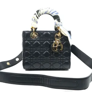 Christian Dior My ABCDior Lady Dior Navy Lambskin Gold Hardware with Twilly