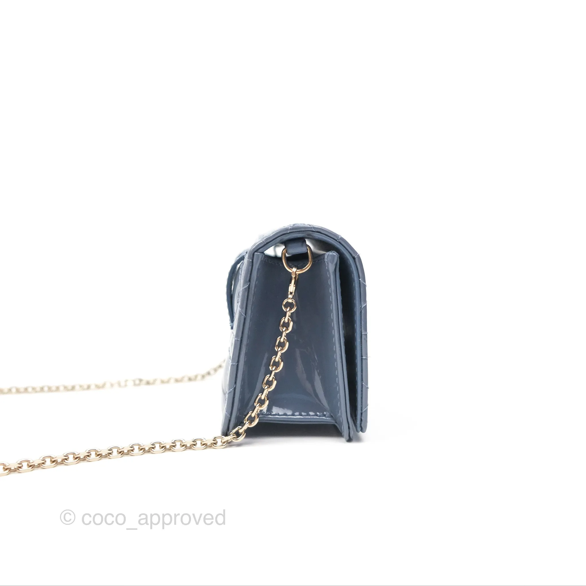 Christian Dior Nano Lady Dior Pouch Cloud Blue Cannage Patent