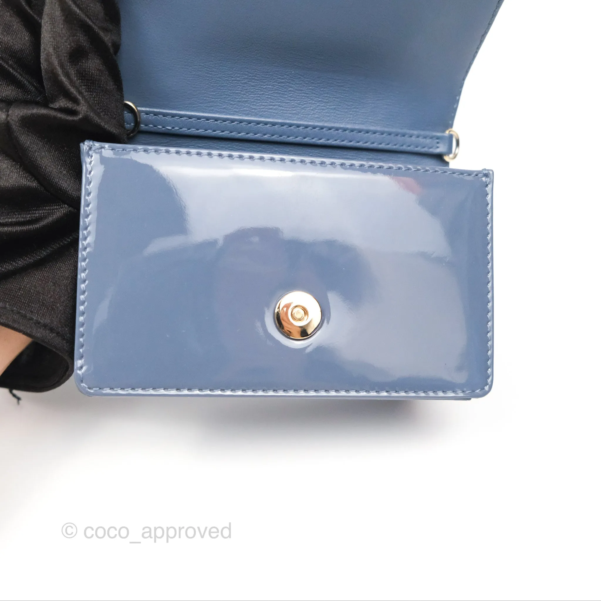 Christian Dior Nano Lady Dior Pouch Cloud Blue Cannage Patent