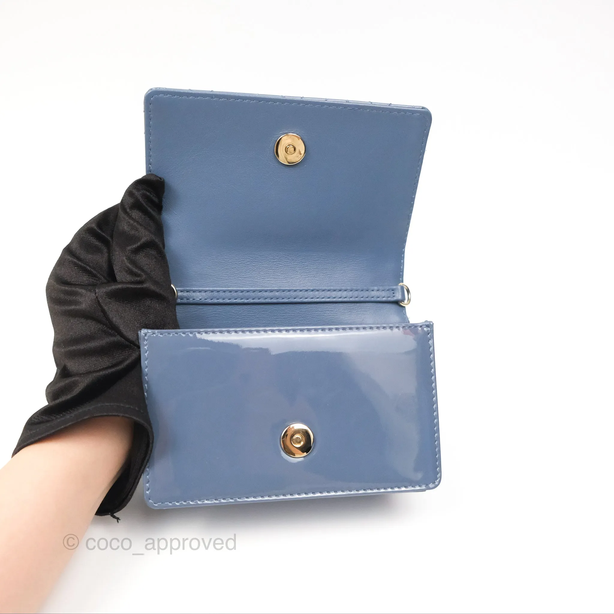 Christian Dior Nano Lady Dior Pouch Cloud Blue Cannage Patent