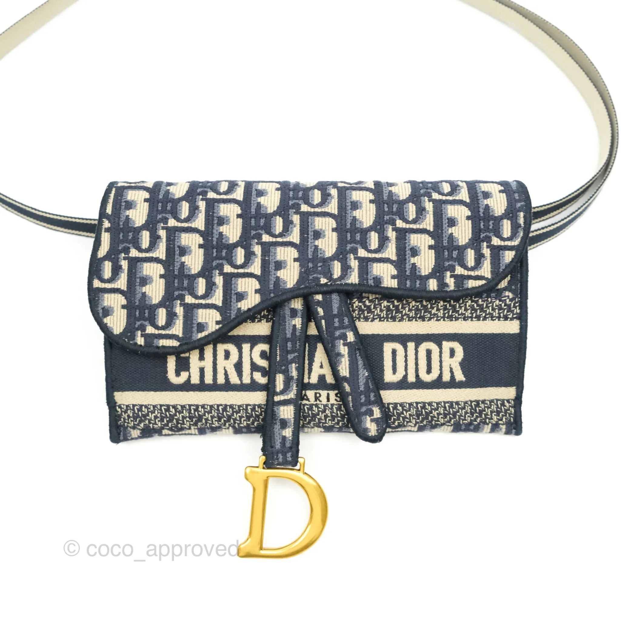 Christian Dior Navy Oblique Slim Saddle Pouch