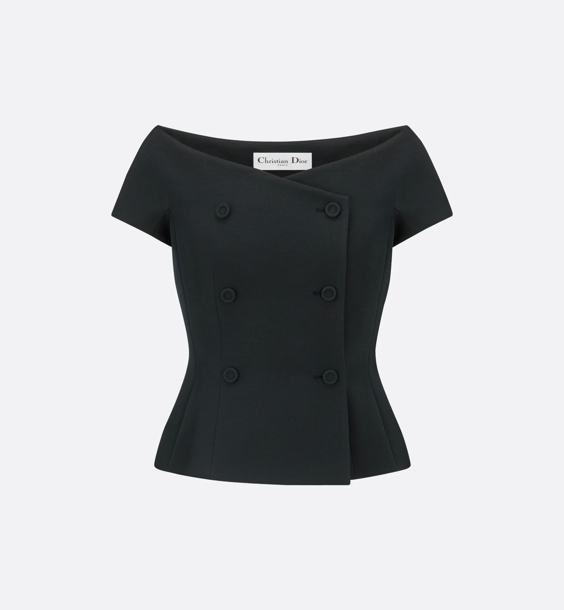Christian Dior Off-The-Shoulder Double-Breasted Jacket Black Wool Silk Size 34
