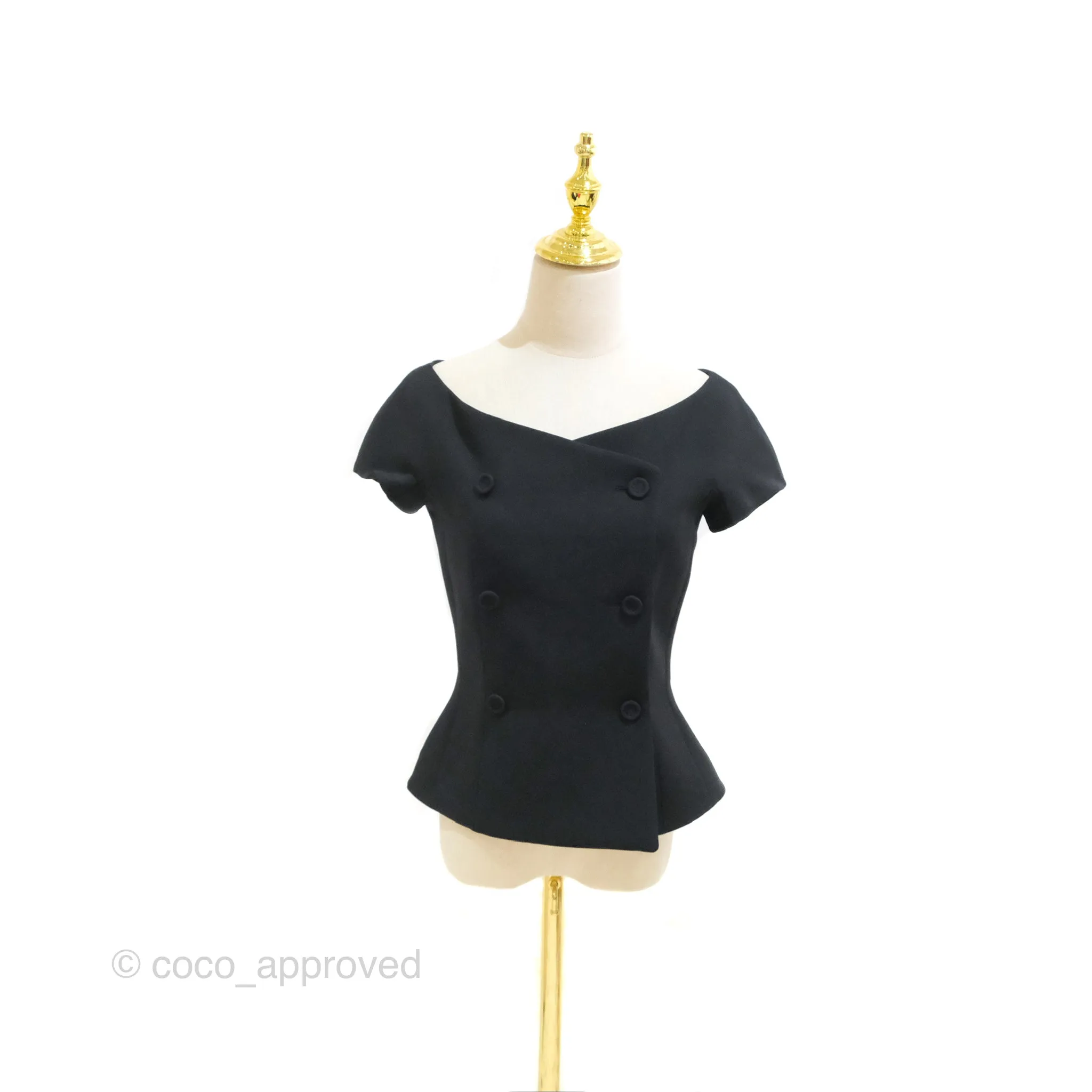 Christian Dior Off-The-Shoulder Double-Breasted Jacket Black Wool Silk Size 34
