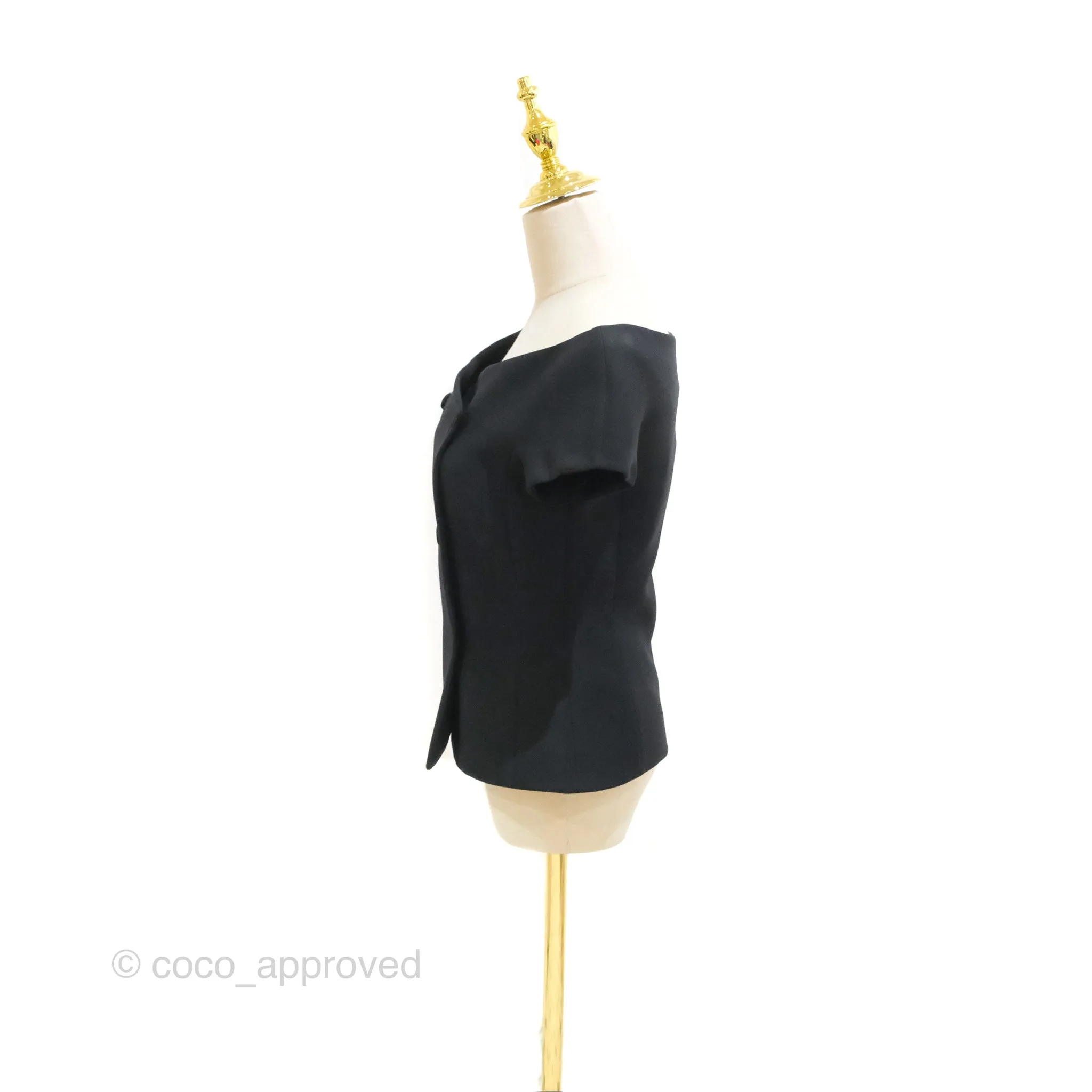Christian Dior Off-The-Shoulder Double-Breasted Jacket Black Wool Silk Size 34