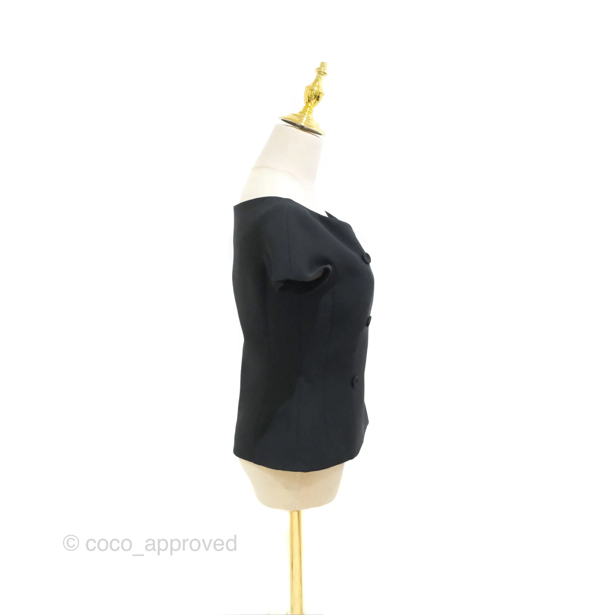 Christian Dior Off-The-Shoulder Double-Breasted Jacket Black Wool Silk Size 34