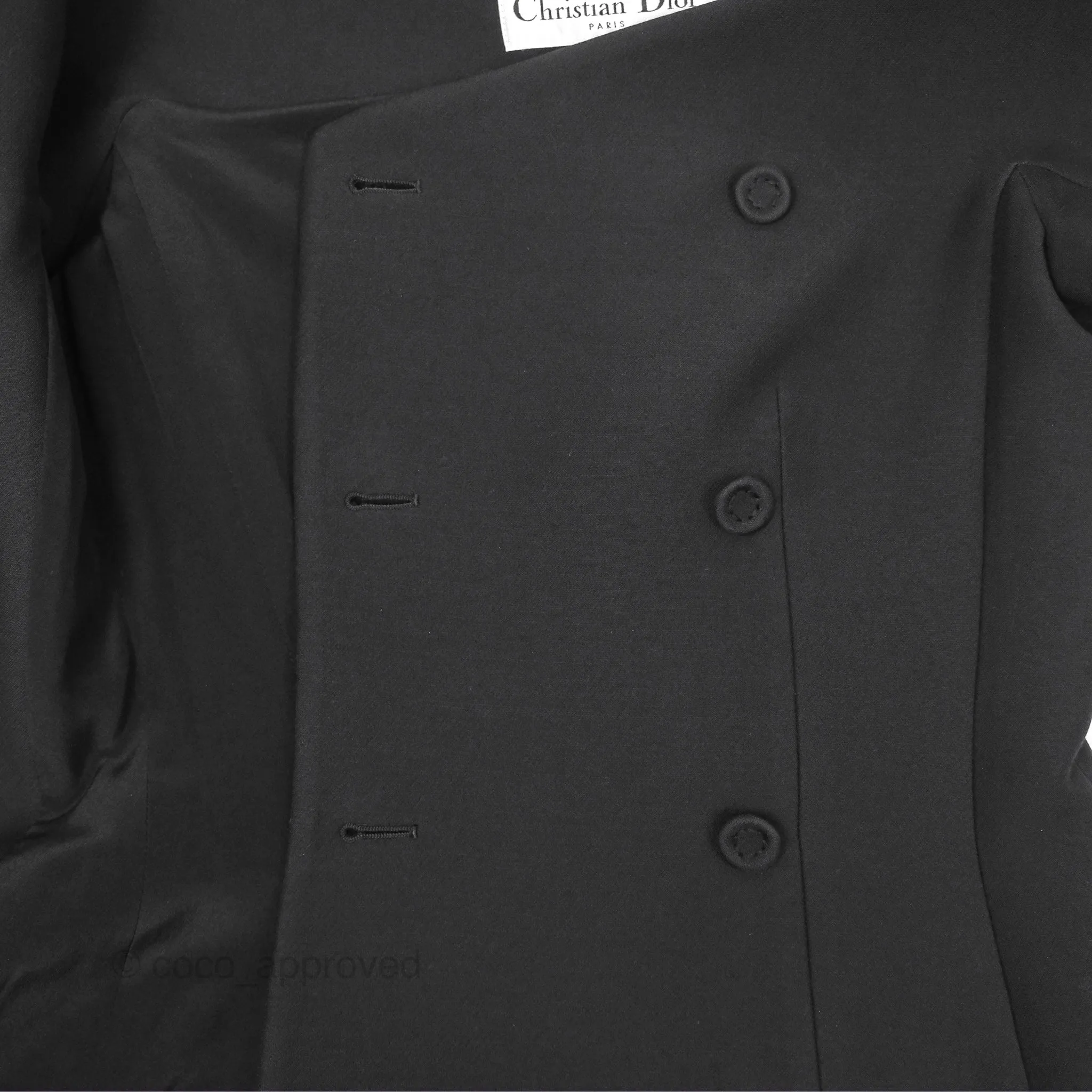 Christian Dior Off-The-Shoulder Double-Breasted Jacket Black Wool Silk Size 34