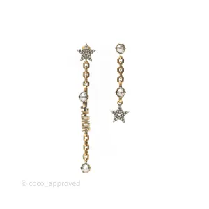 Christian Dior Pearl Crystal Star Earrings Gold Tone