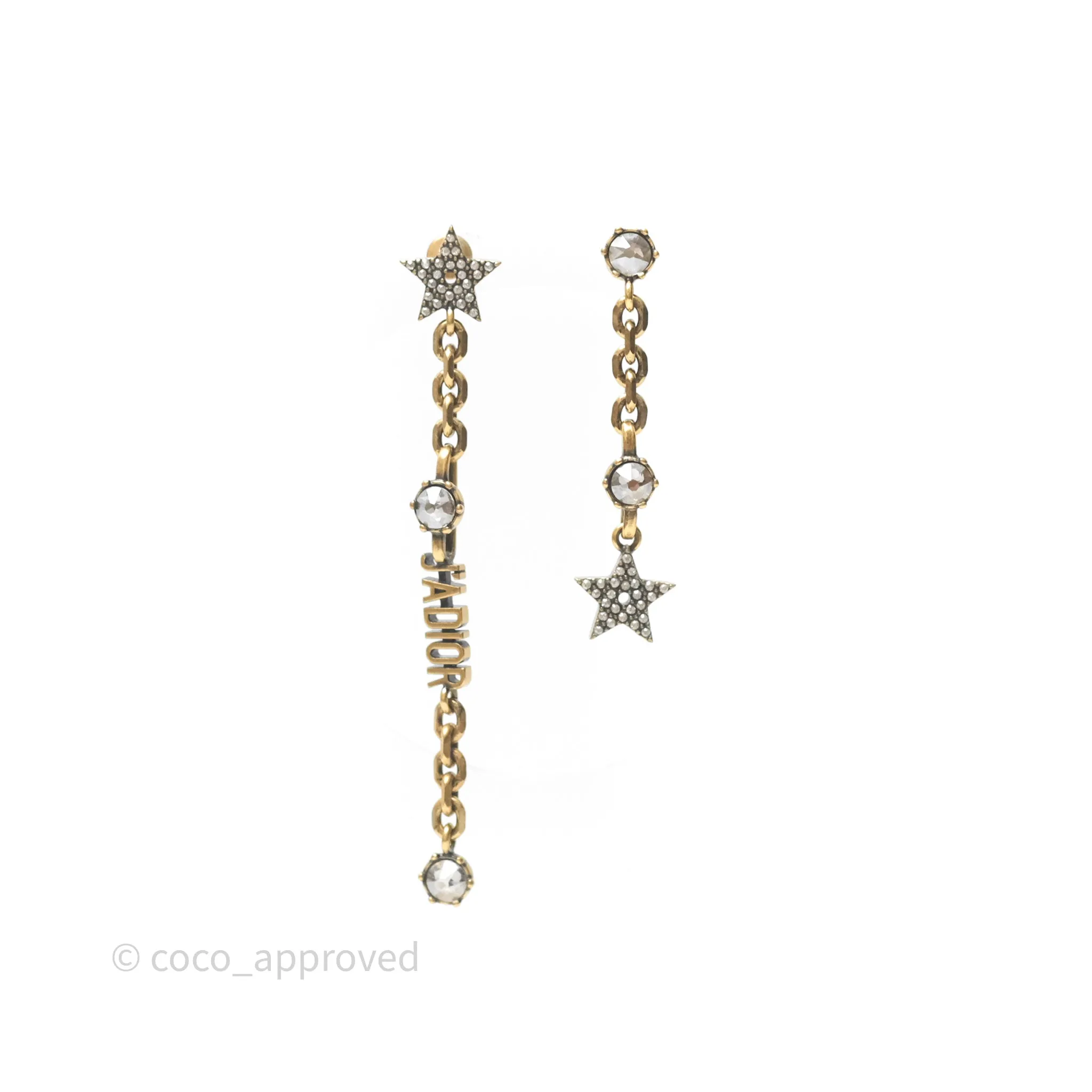 Christian Dior Pearl Crystal Star Earrings Gold Tone