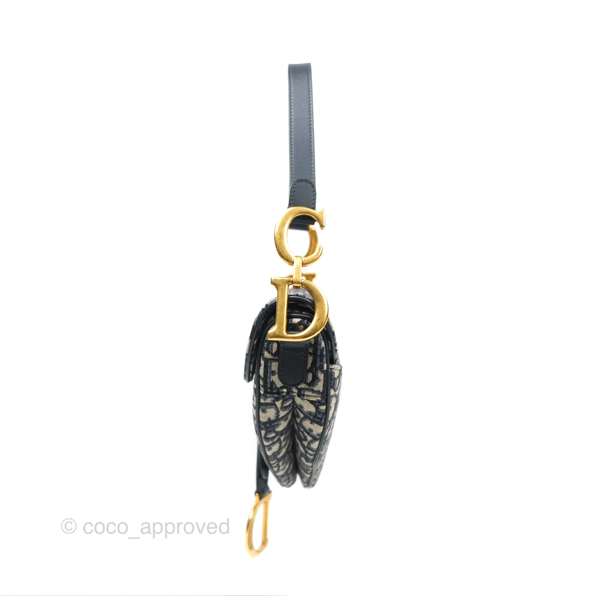 Christian Dior Saddle Bag Navy Dior Oblique Embroidery Gold Hardware