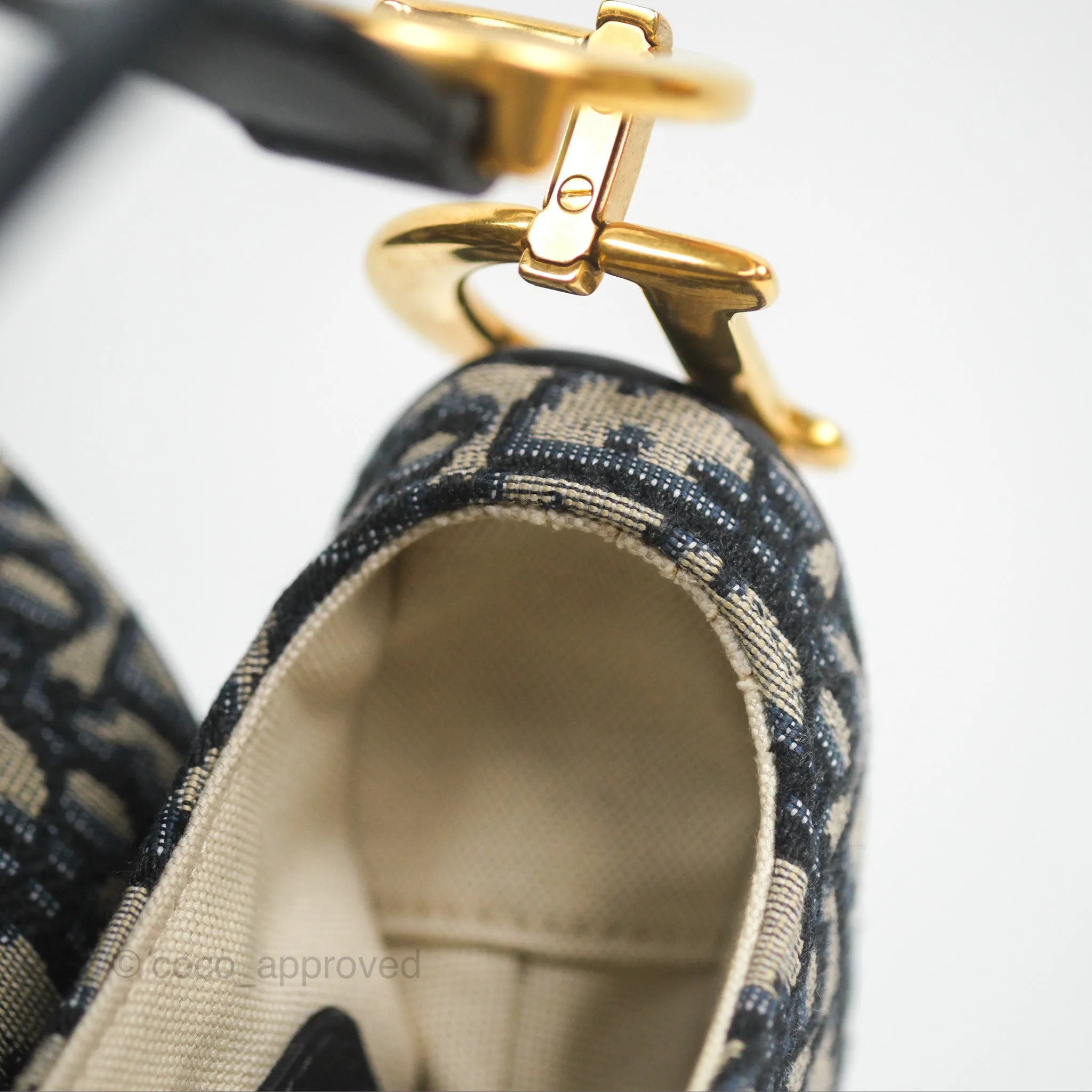 Christian Dior Saddle Bag Navy Dior Oblique Embroidery Gold Hardware