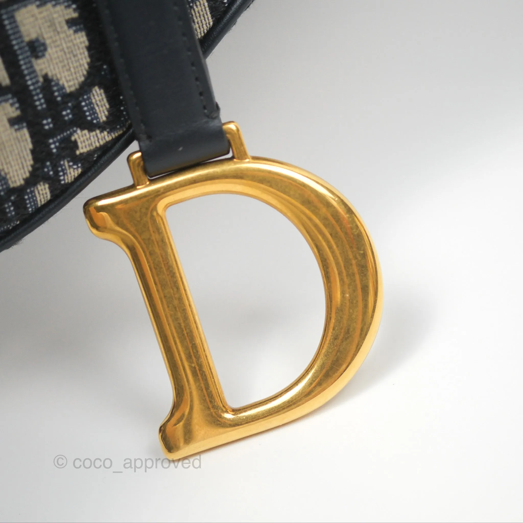 Christian Dior Saddle Bag Navy Dior Oblique Embroidery Gold Hardware
