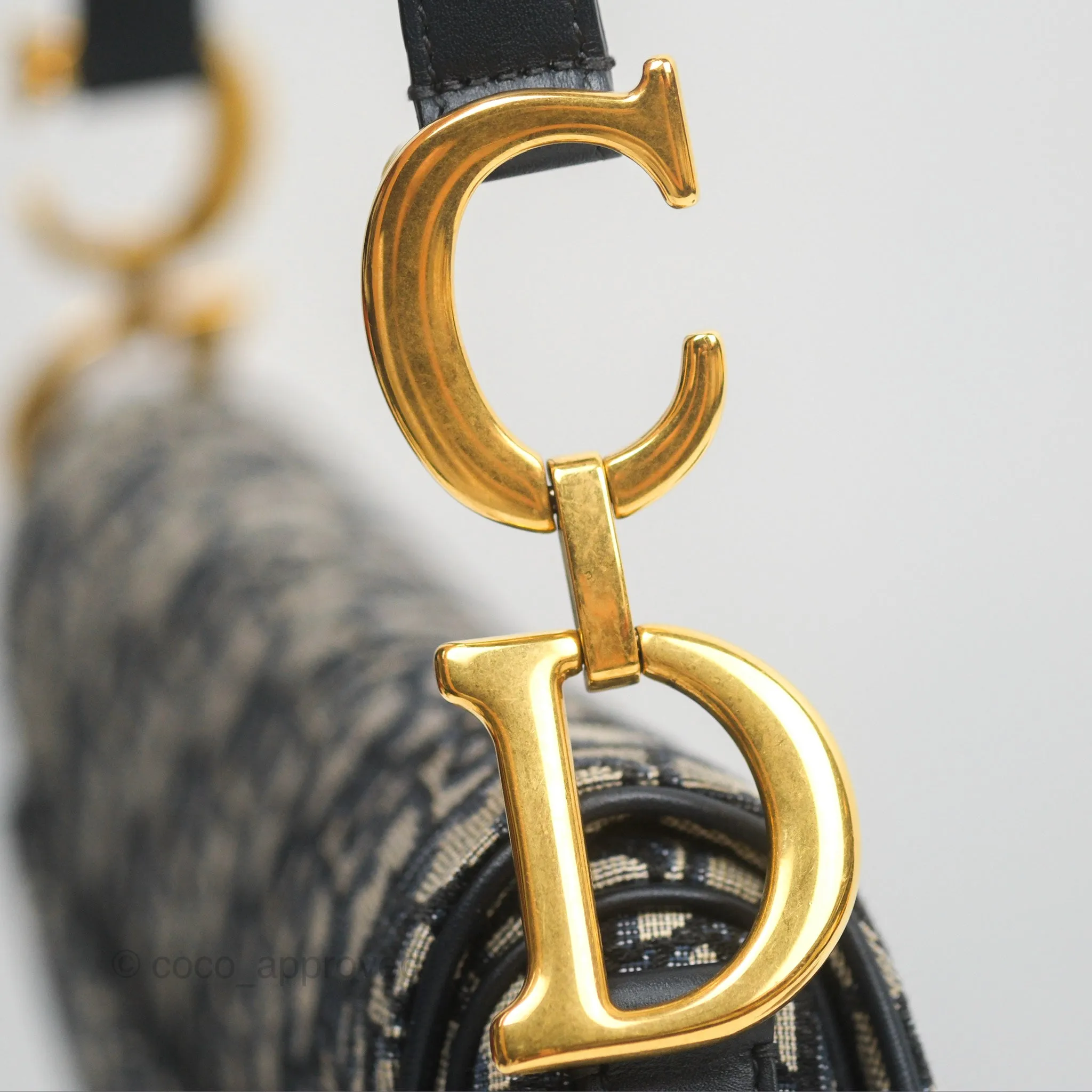 Christian Dior Saddle Bag Navy Dior Oblique Embroidery Gold Hardware
