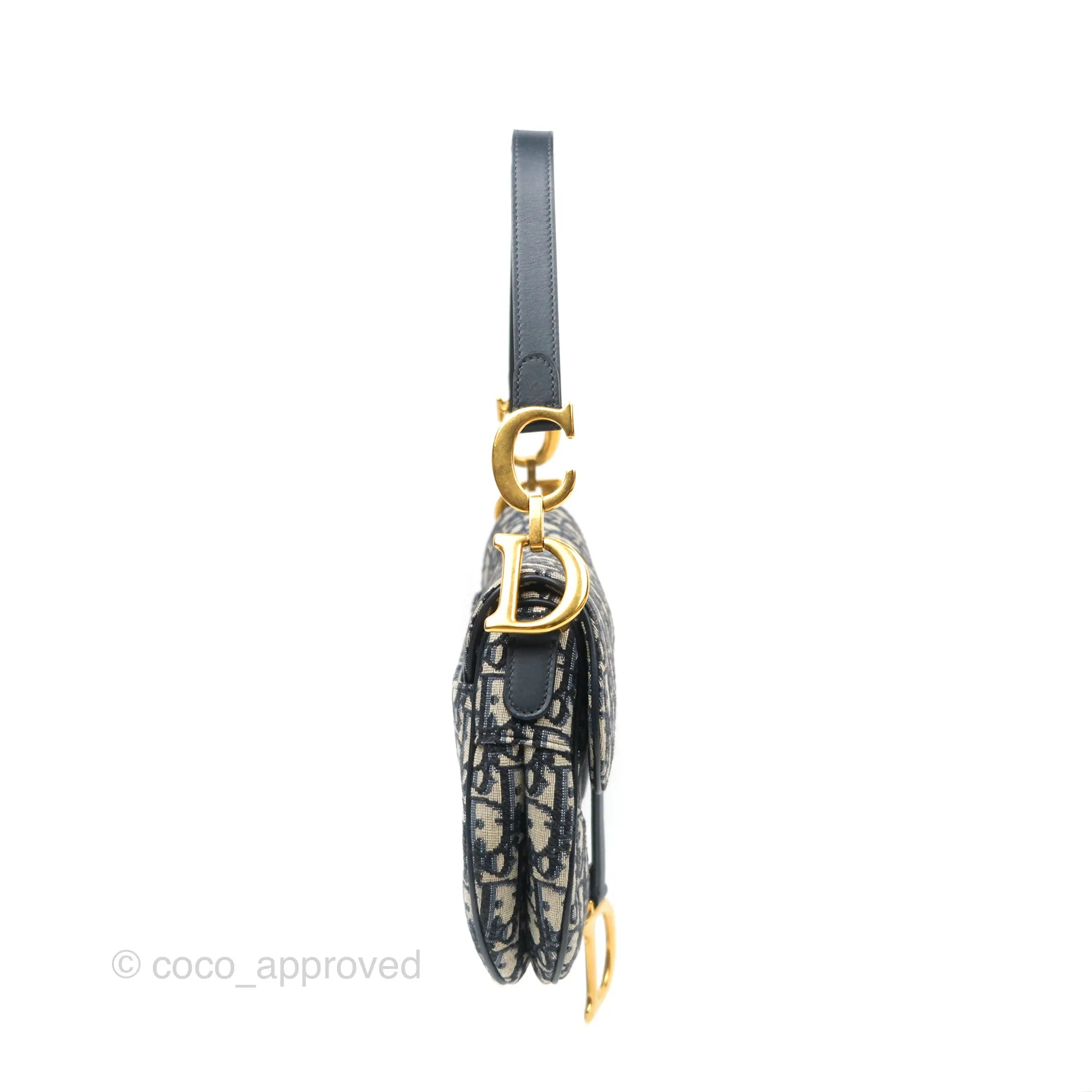 Christian Dior Saddle Bag Navy Dior Oblique Embroidery Gold Hardware