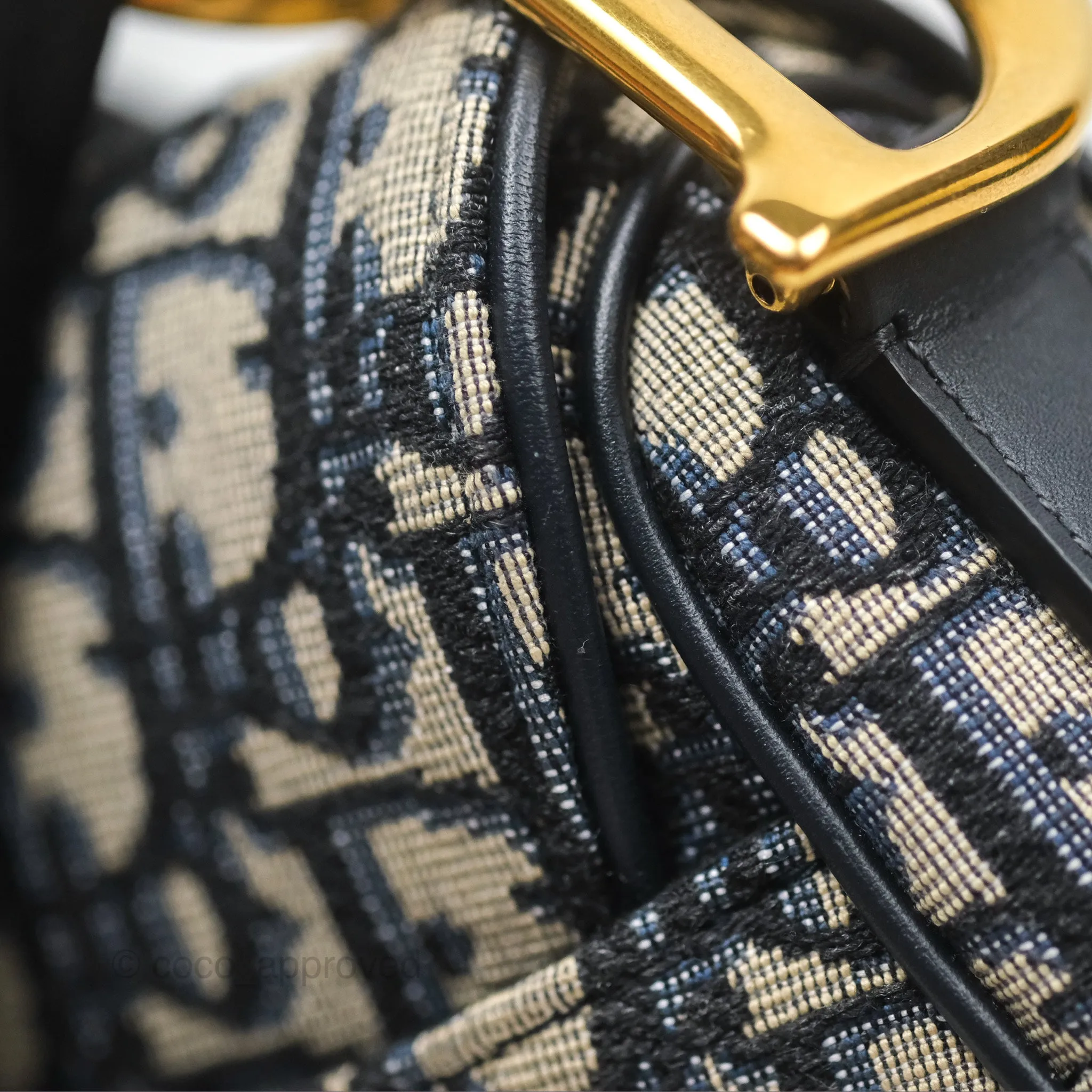 Christian Dior Saddle Bag Navy Dior Oblique Embroidery Gold Hardware
