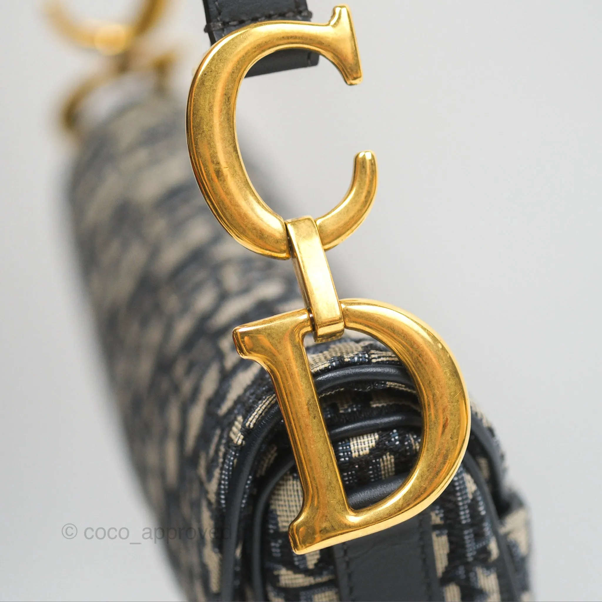Christian Dior Saddle Bag Navy Dior Oblique Embroidery Gold Hardware
