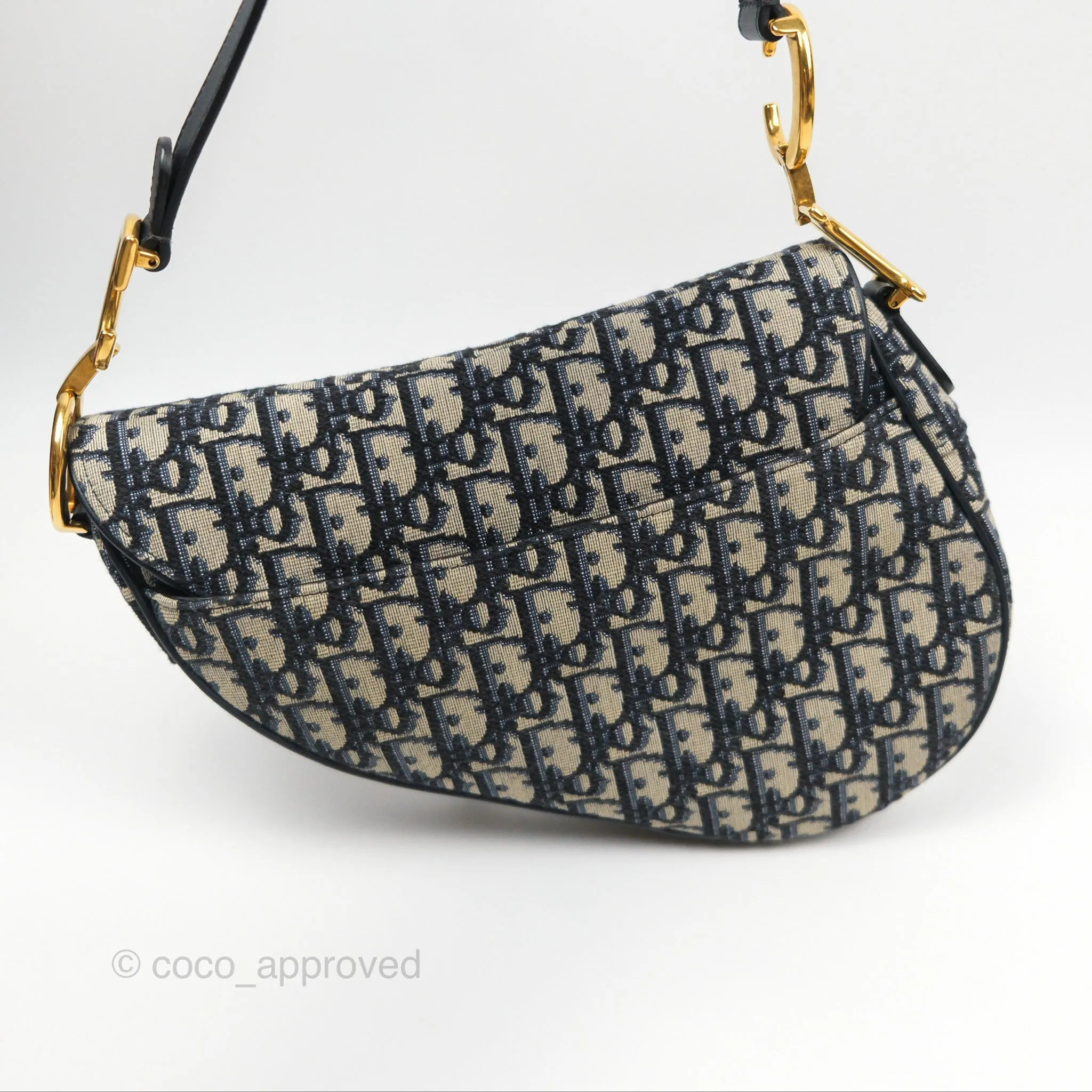 Christian Dior Saddle Bag Navy Dior Oblique Embroidery Gold Hardware