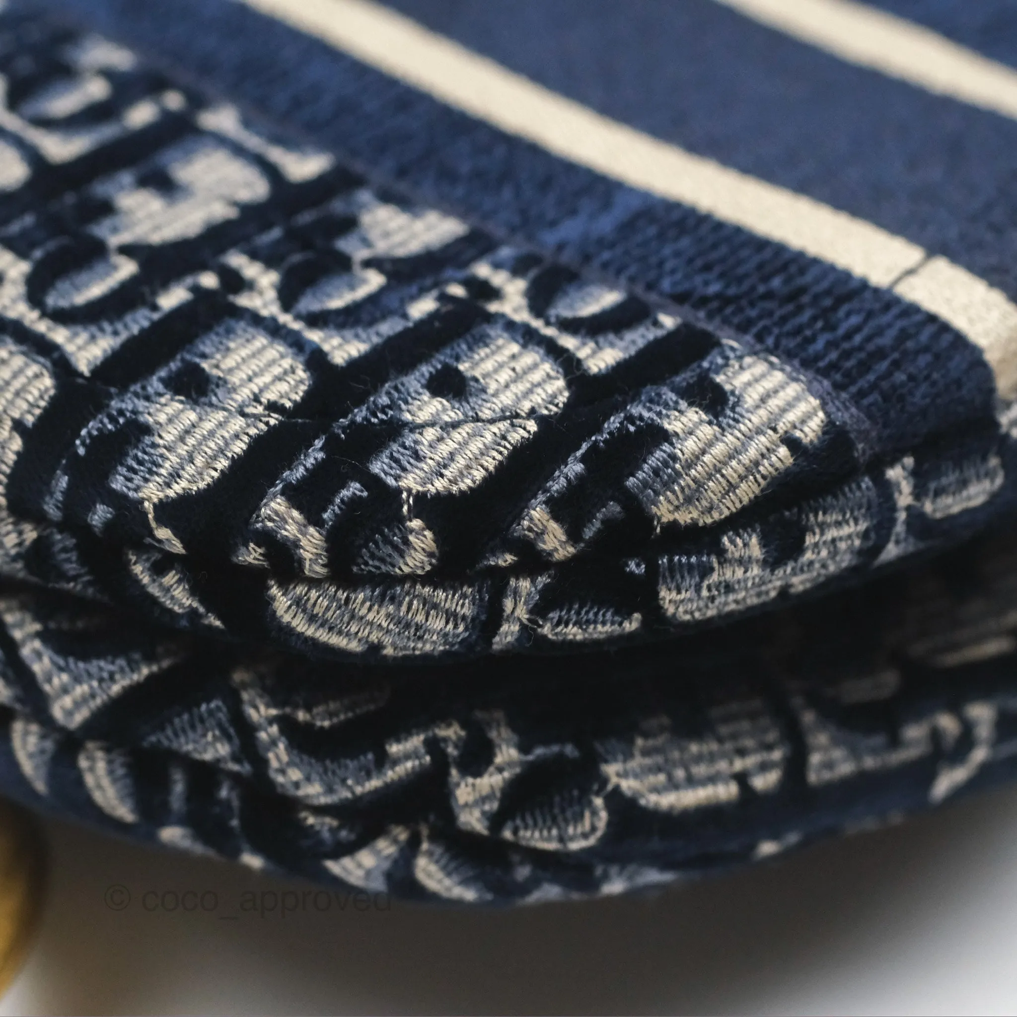Christian Dior Saddle Bag Velvet Navy Dior Oblique Embroidery Gold Hardware