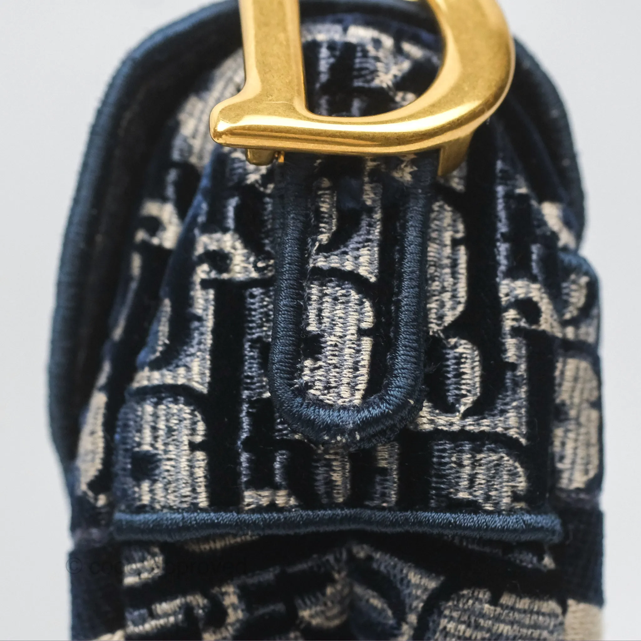 Christian Dior Saddle Bag Velvet Navy Dior Oblique Embroidery Gold Hardware
