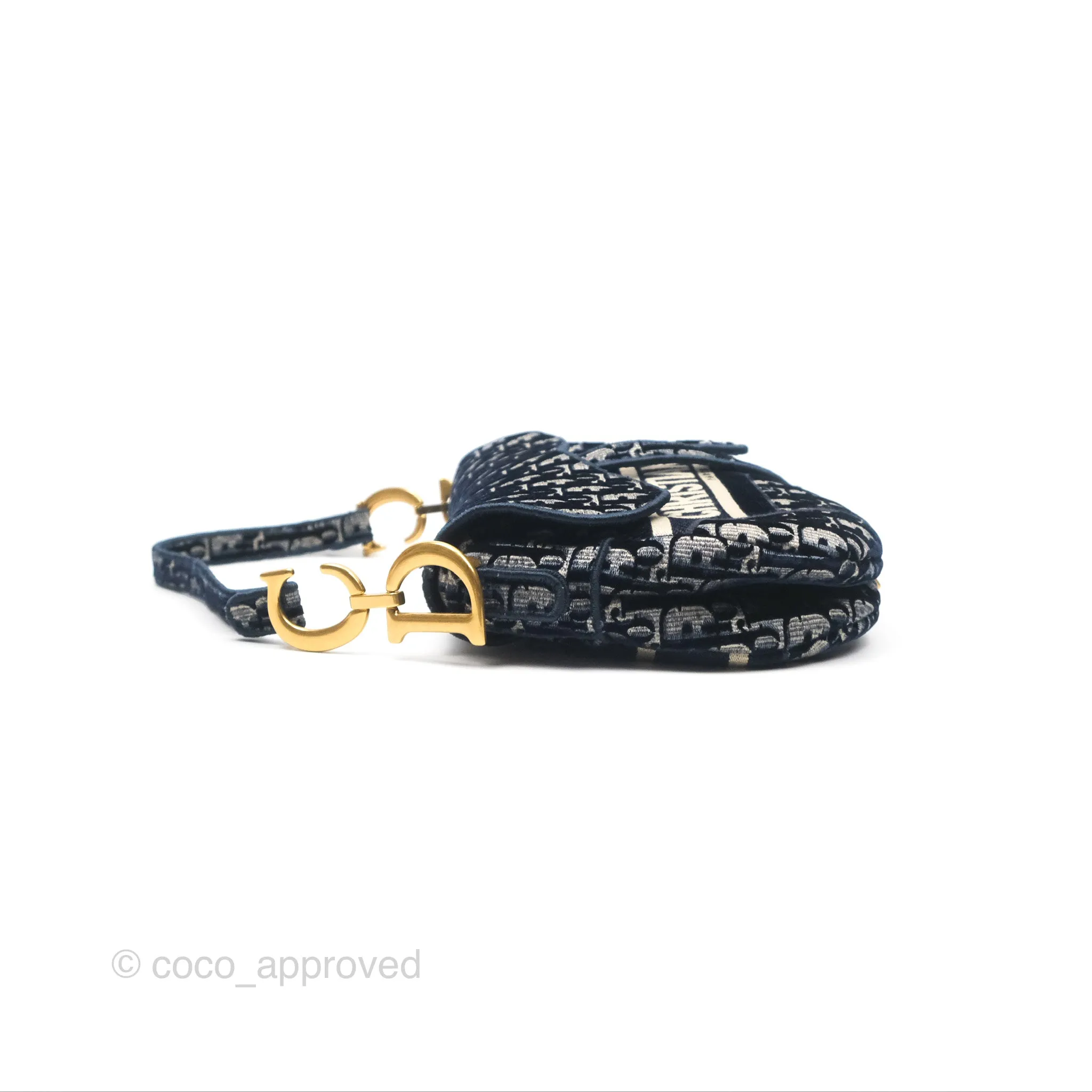 Christian Dior Saddle Bag Velvet Navy Dior Oblique Embroidery Gold Hardware