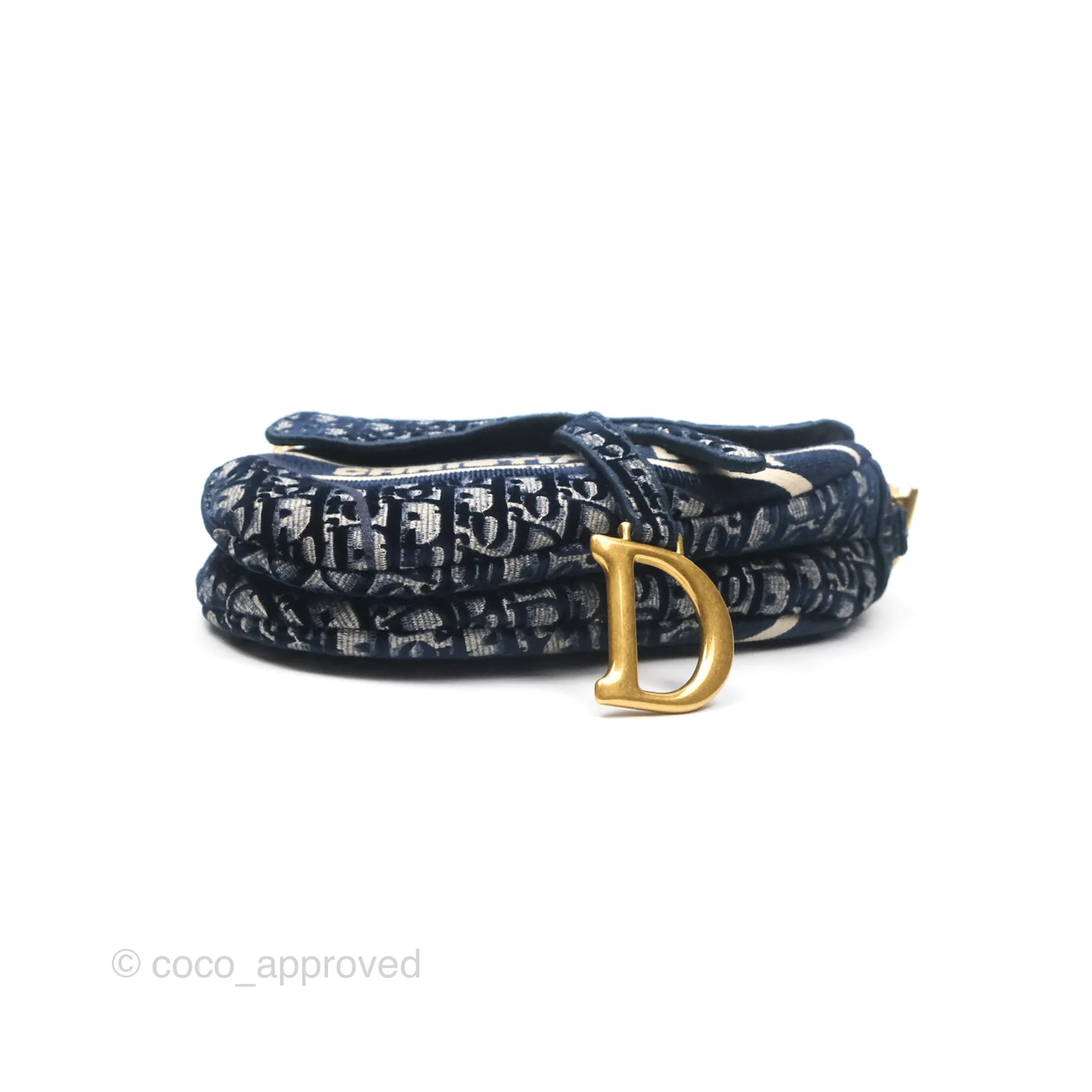 Christian Dior Saddle Bag Velvet Navy Dior Oblique Embroidery Gold Hardware