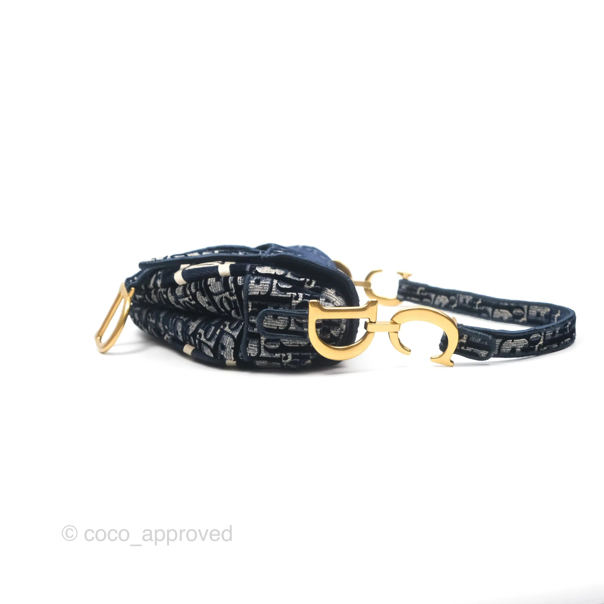 Christian Dior Saddle Bag Velvet Navy Dior Oblique Embroidery Gold Hardware
