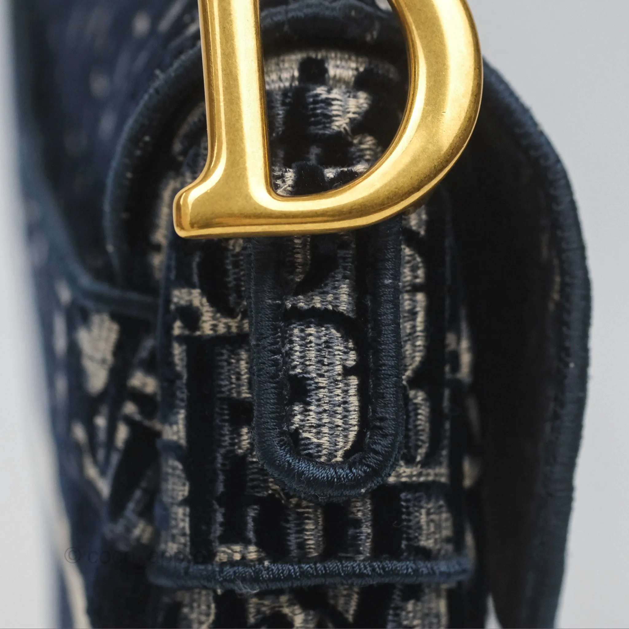 Christian Dior Saddle Bag Velvet Navy Dior Oblique Embroidery Gold Hardware