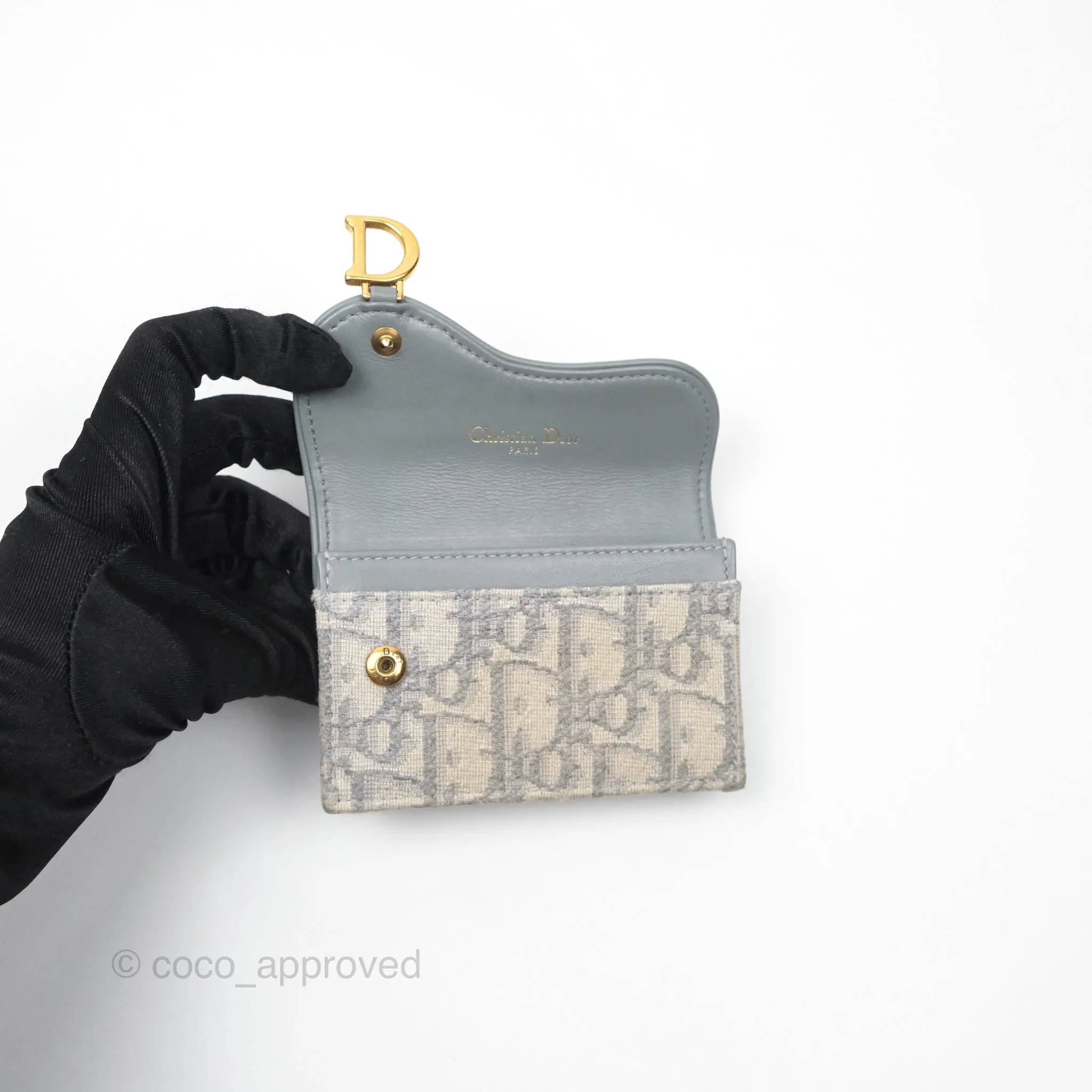 Christian Dior Saddle Bloom Card Holder Gray Dior Oblique Jacquard