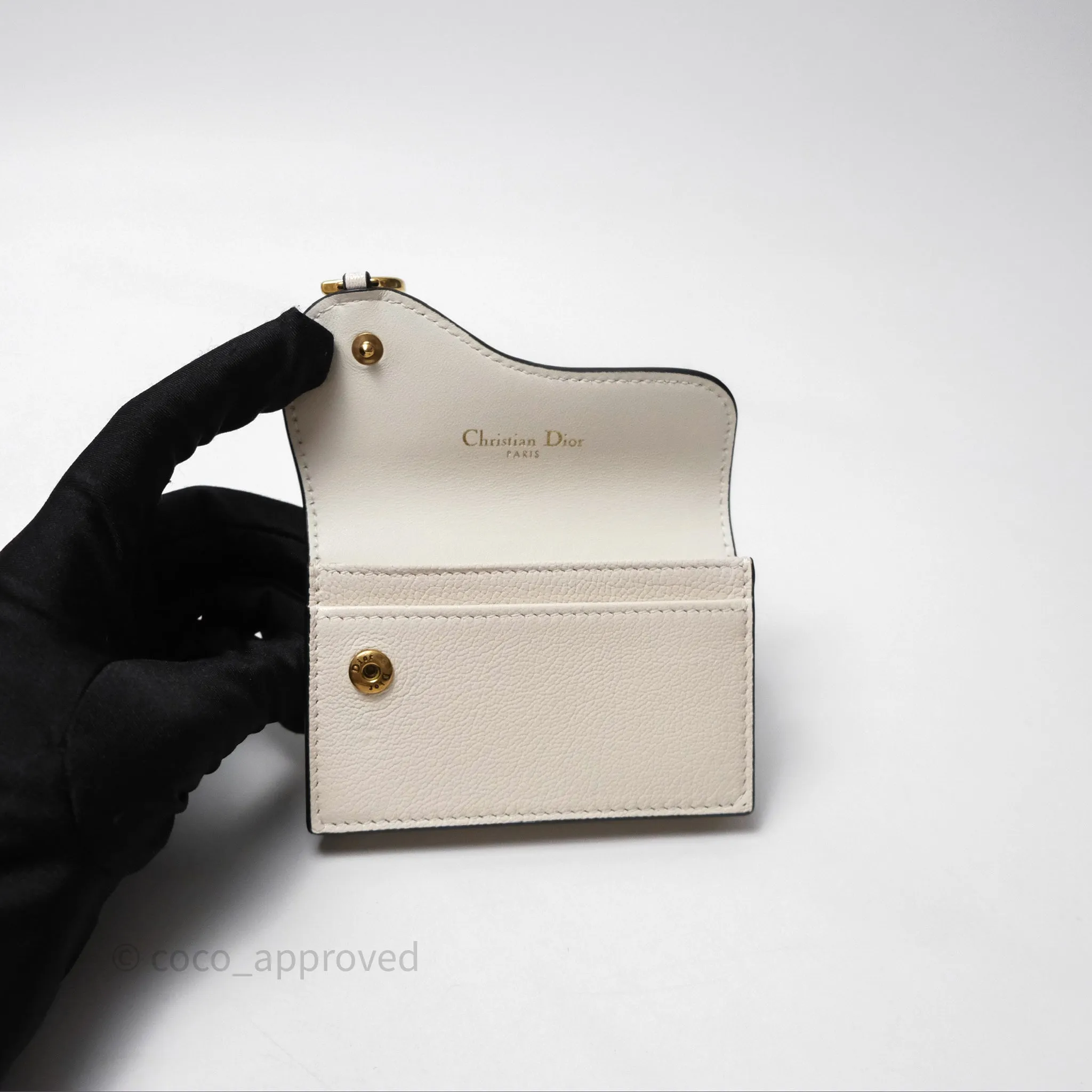 Christian Dior Saddle Bloom Card Holder Latte Goatskin