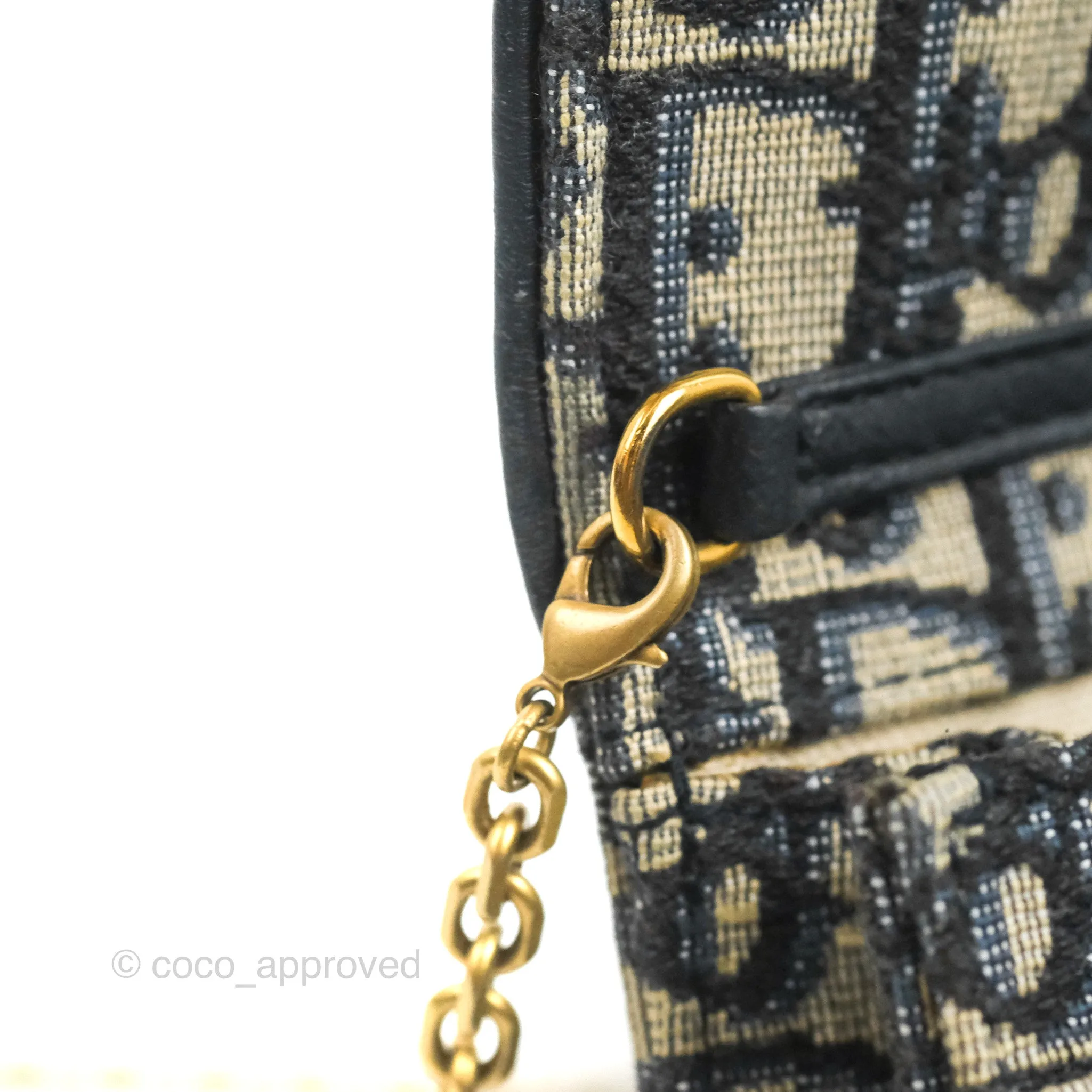 Christian Dior Saddle Chain Pouch Navy Oblique Jacquard