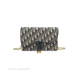 Christian Dior Saddle Chain Pouch Navy Oblique Jacquard
