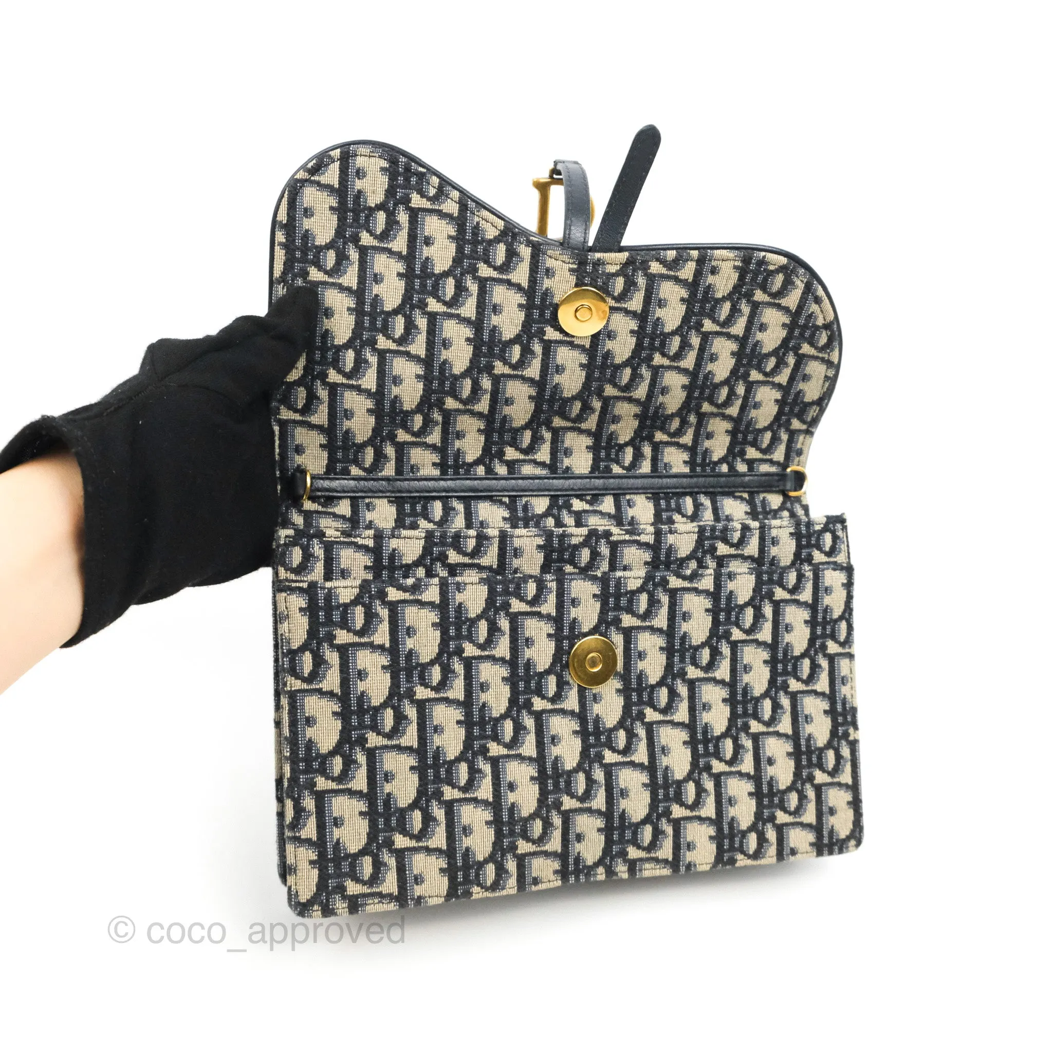 Christian Dior Saddle Chain Pouch Navy Oblique Jacquard