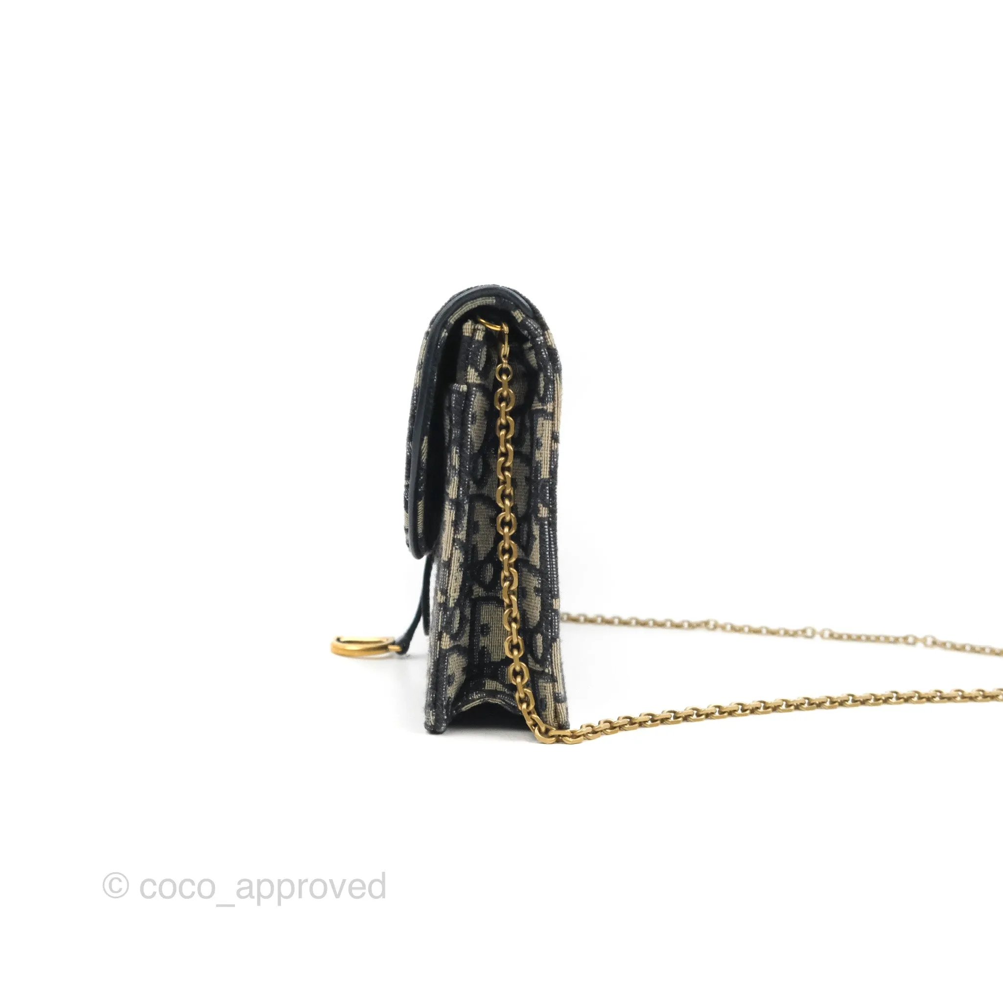 Christian Dior Saddle Chain Pouch Navy Oblique Jacquard