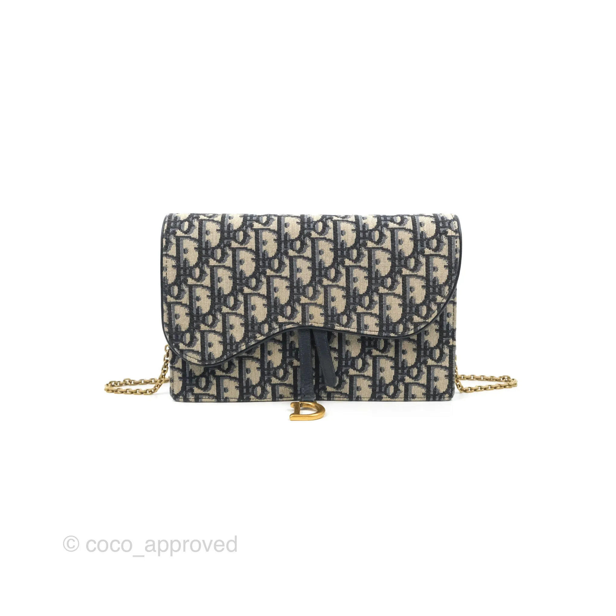 Christian Dior Saddle Chain Pouch Navy Oblique Jacquard