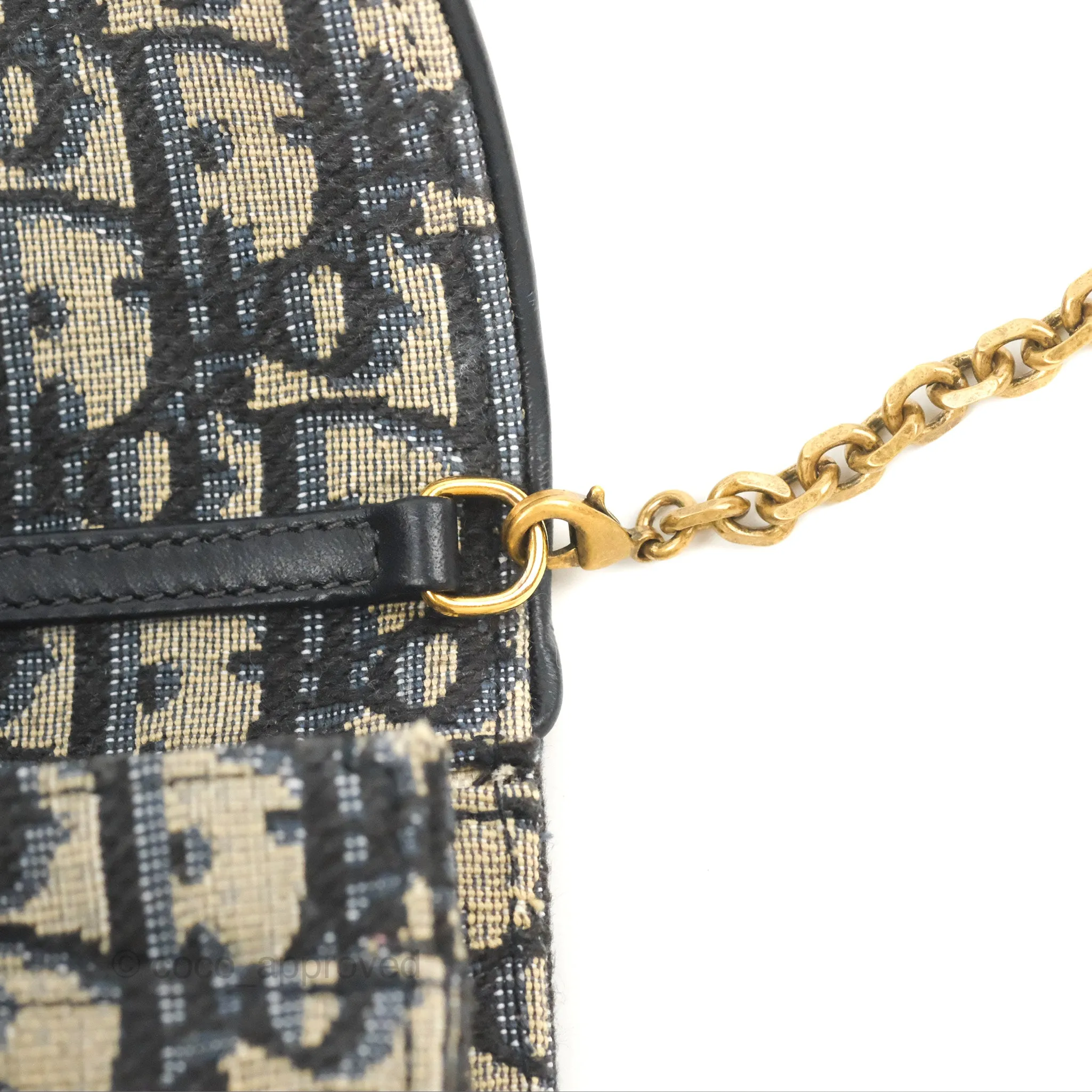 Christian Dior Saddle Chain Pouch Navy Oblique Jacquard