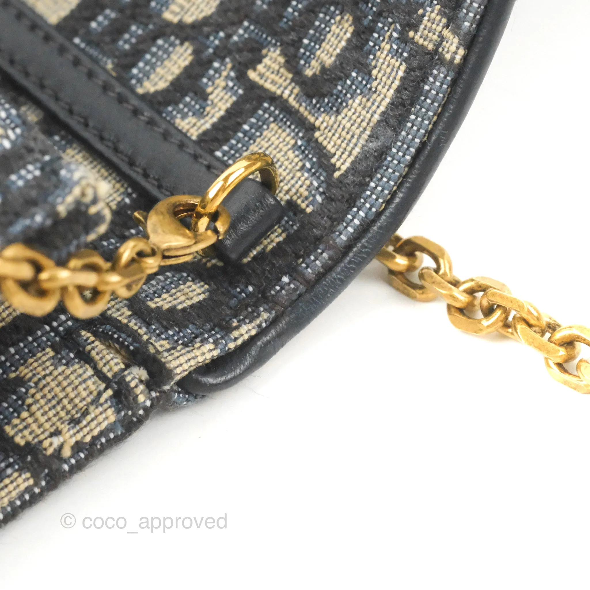 Christian Dior Saddle Chain Pouch Navy Oblique Jacquard