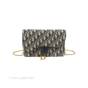 Christian Dior Saddle Chain Pouch Navy Oblique Jacquard