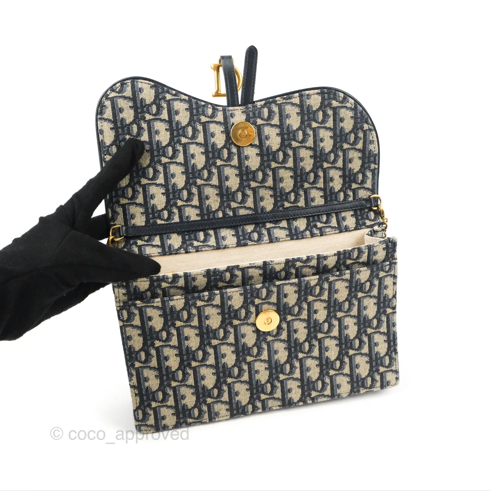 Christian Dior Saddle Chain Pouch Navy Oblique Jacquard