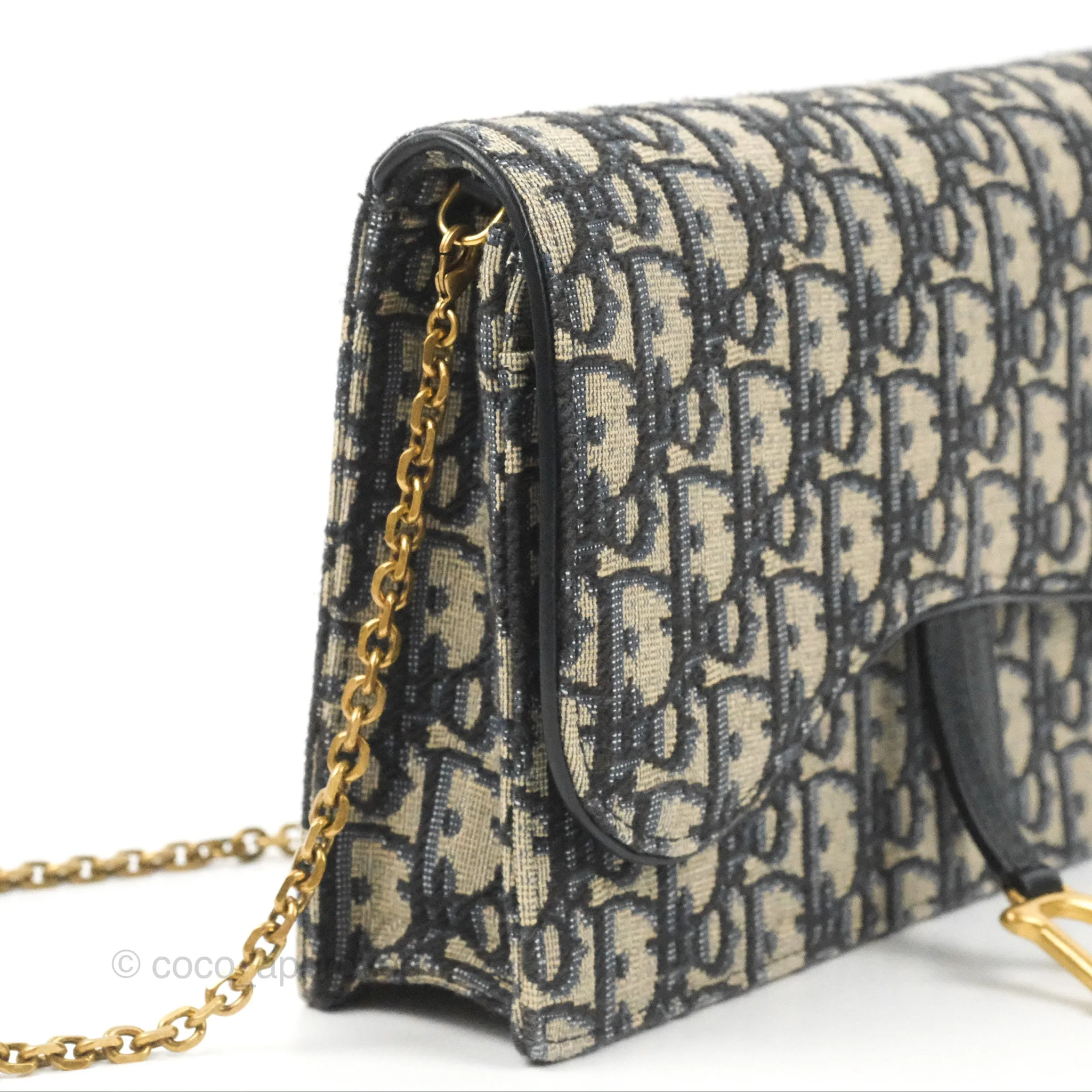 Christian Dior Saddle Chain Pouch Navy Oblique Jacquard